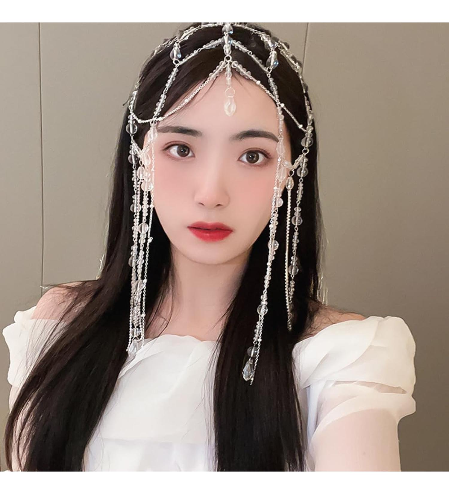 Wiwpar Boho Crystal Long Chain Tassel Headpiece | Rhinestone Festival & Wedding Hair Accessories for Women & Girls - Buy Online on GoSupps.com