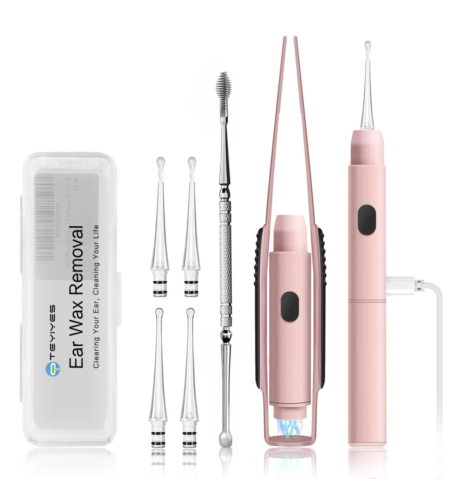 Rechargeable Ear Wax Removal Kit with Light - 7 Piece Set for Adults, Kids and Pets - Pink - Buy Online on GoSupps.com