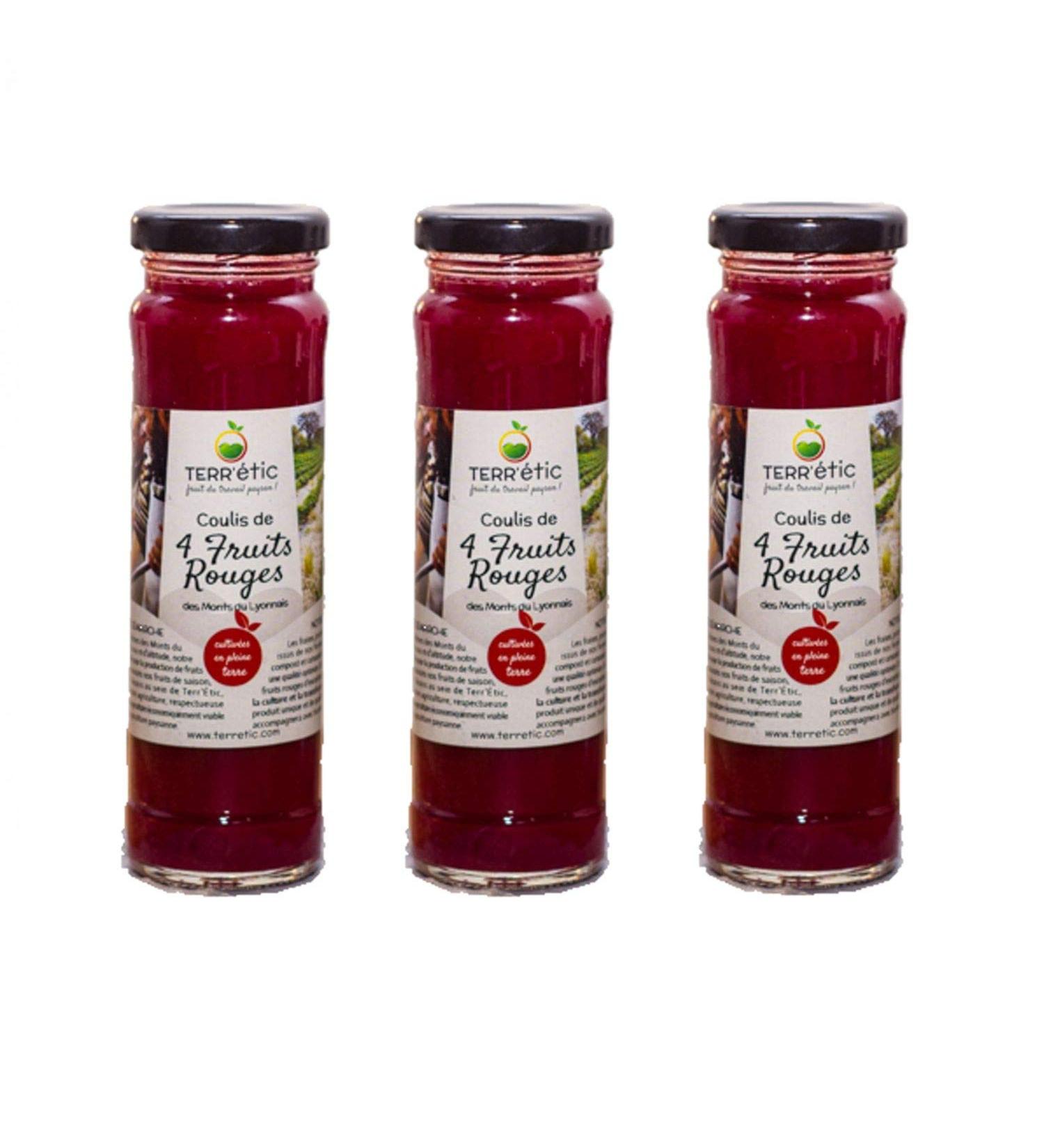 Lot 3x Coulis 4 red fruits - Mont du Lyonnais - Terr'étic fruit of peasant work - 156ml jar