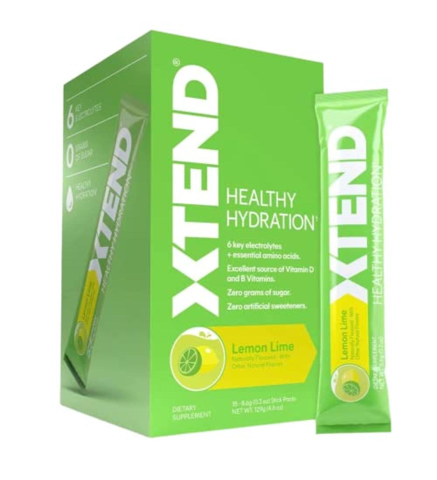 Buy XTEND Healthy Hydration Lemon Lime | Zero Sugar Electrolyte Drink Mix | 6 Electrolytes & Amino Acids | NSF Certified | 15 Servings Pack of 1 - Buy Online on GoSupps.com