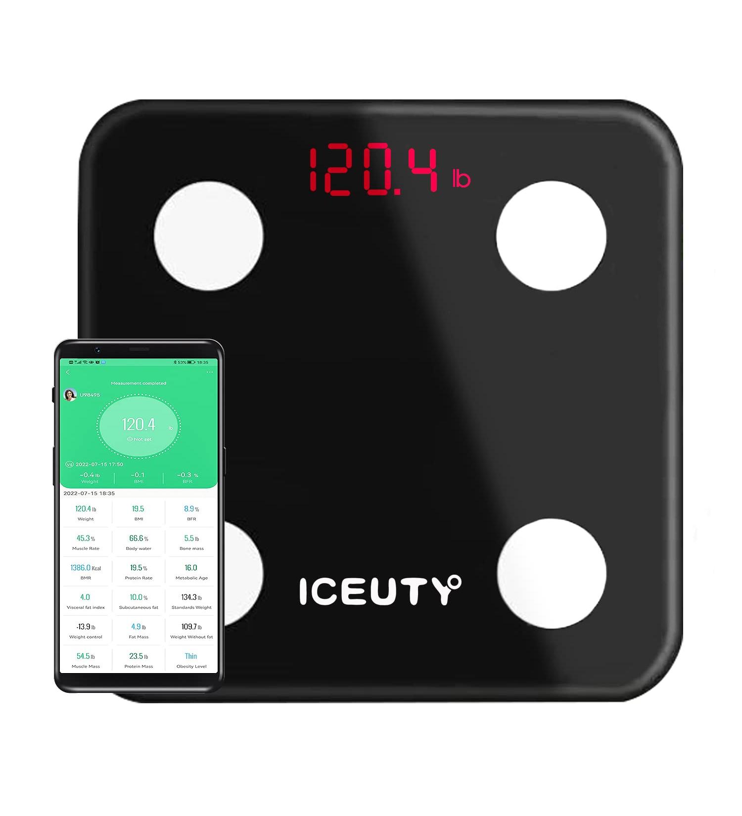 ICEUTY Fitness Smart Scale - Digital Bluetooth Bathroom Scale for Health Body Composition - BMI, Fat, Water, Muscle Monitor - Black - Buy Online on GoSupps.com