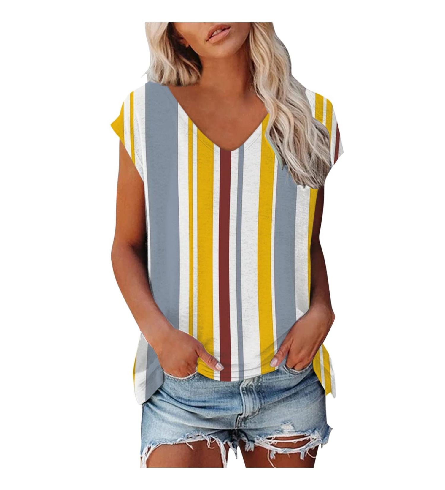 Short Sleeve T Shirts Clothing Woman T-Shirt Casual Black Clothing Top Women's Floral Pattern for Women Crop Tops Shirt Shirts Top Women's Summer Tank Top 2-yellow L - Buy Online on GoSupps.com