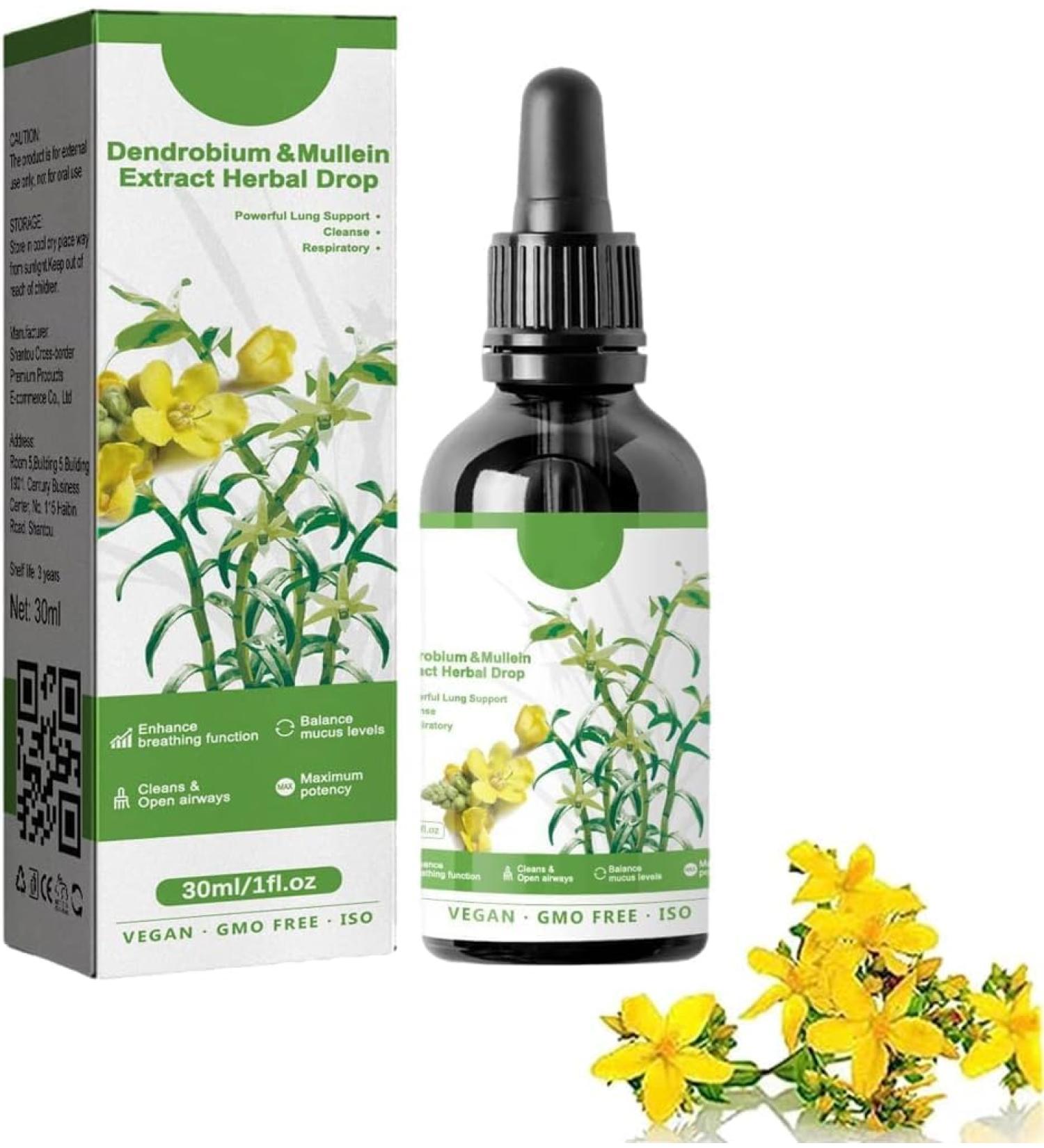 GMVVAC Dendrobium Mullein Extract Powerful Lung Support and Cleaning Herbal Essence for Lung Health Herbal Drops for Fresh Breath - Buy Online on GoSupps.com