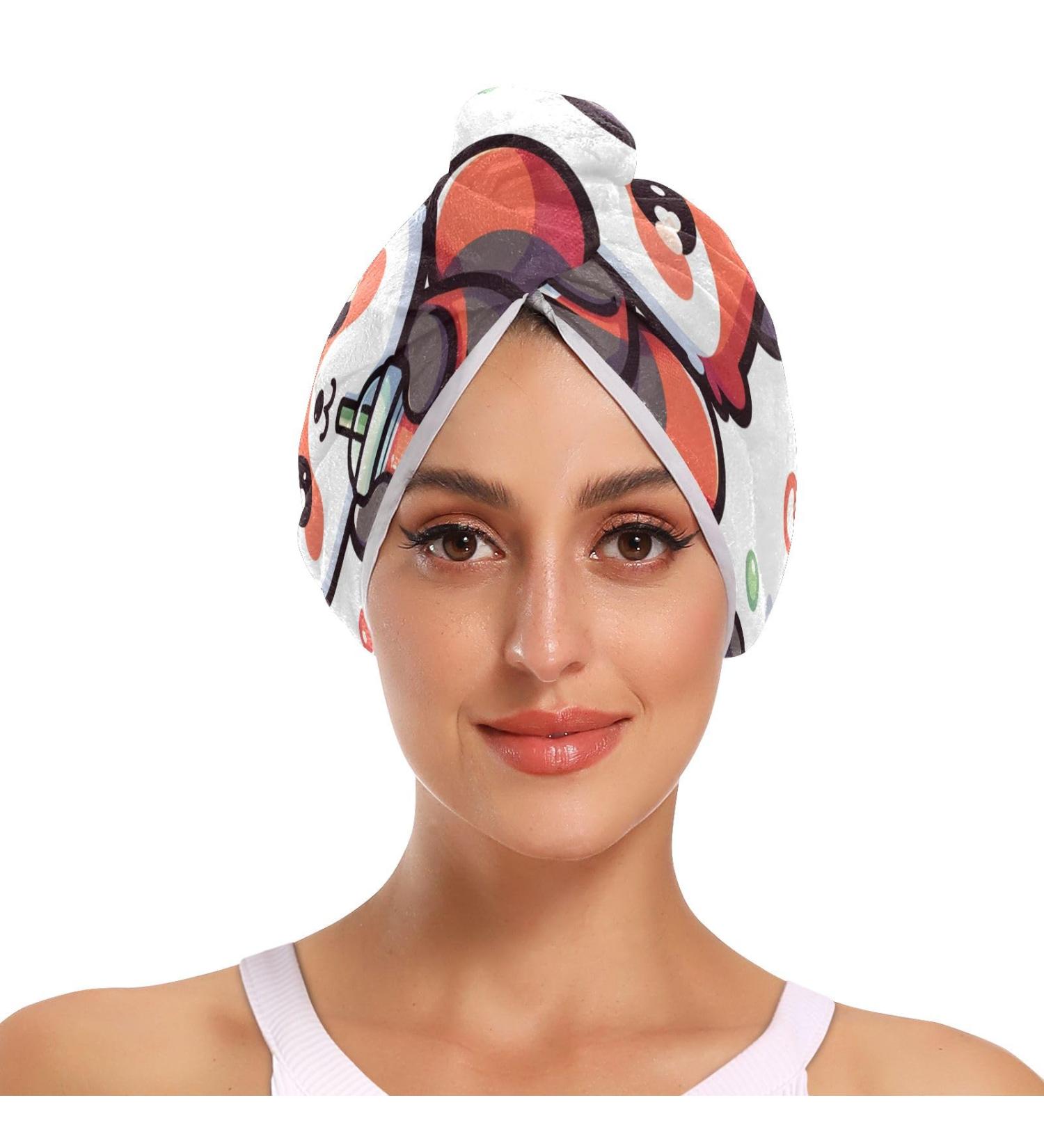 Cute Red Panda Hair Towel 2 Pack | Super Absorbent Quick Dry Turbans for Women & Girls - Bubble Tea Cartoon Design - Buy Online on GoSupps.com
