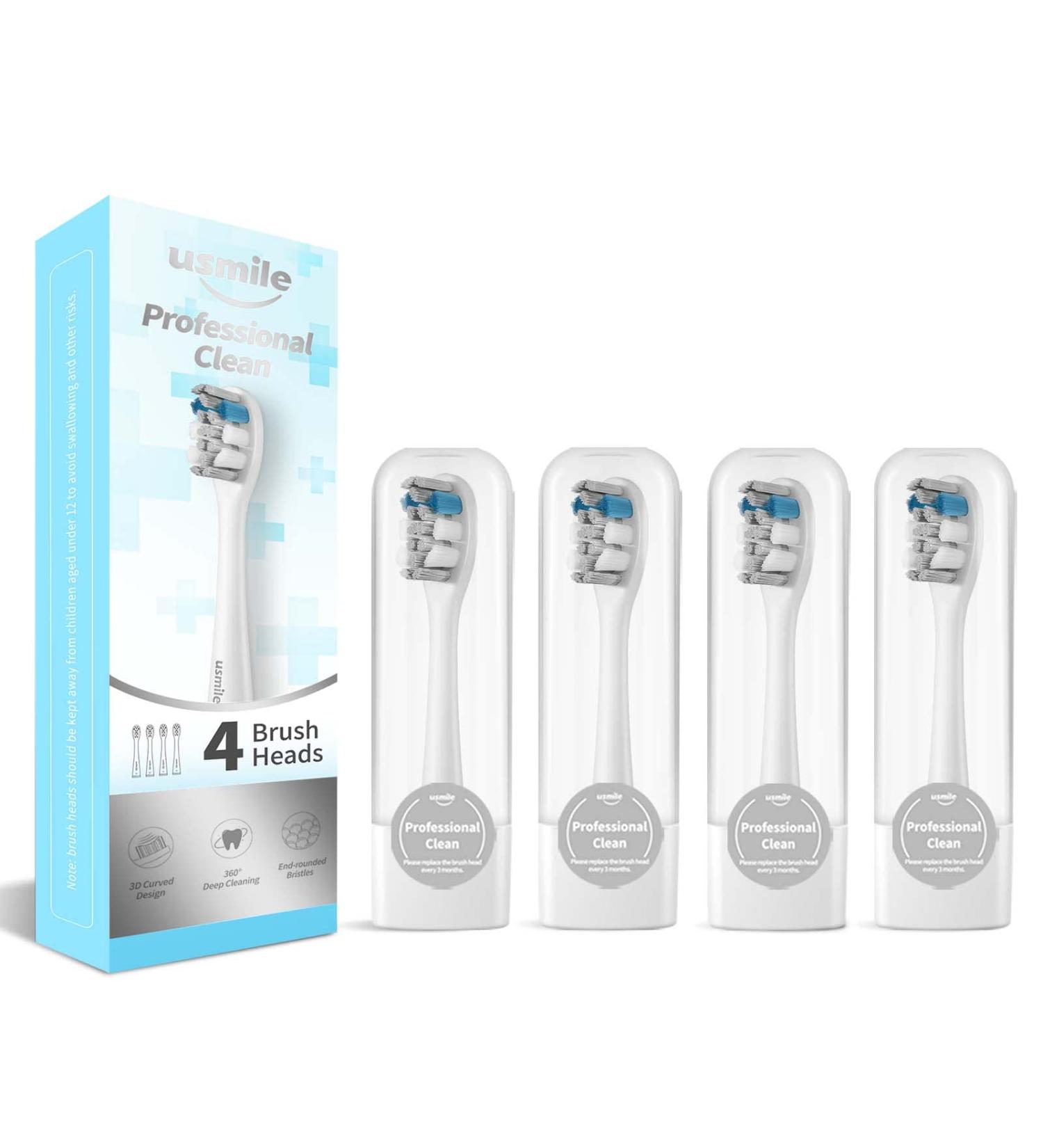 Professional Clean Replacement Toothbrush Heads | Fade Reminder Stiff Bristles | Compatible with usmile Electric Toothbrush Y1S/P1/U3 | 4 Pack - Buy Online on GoSupps.com