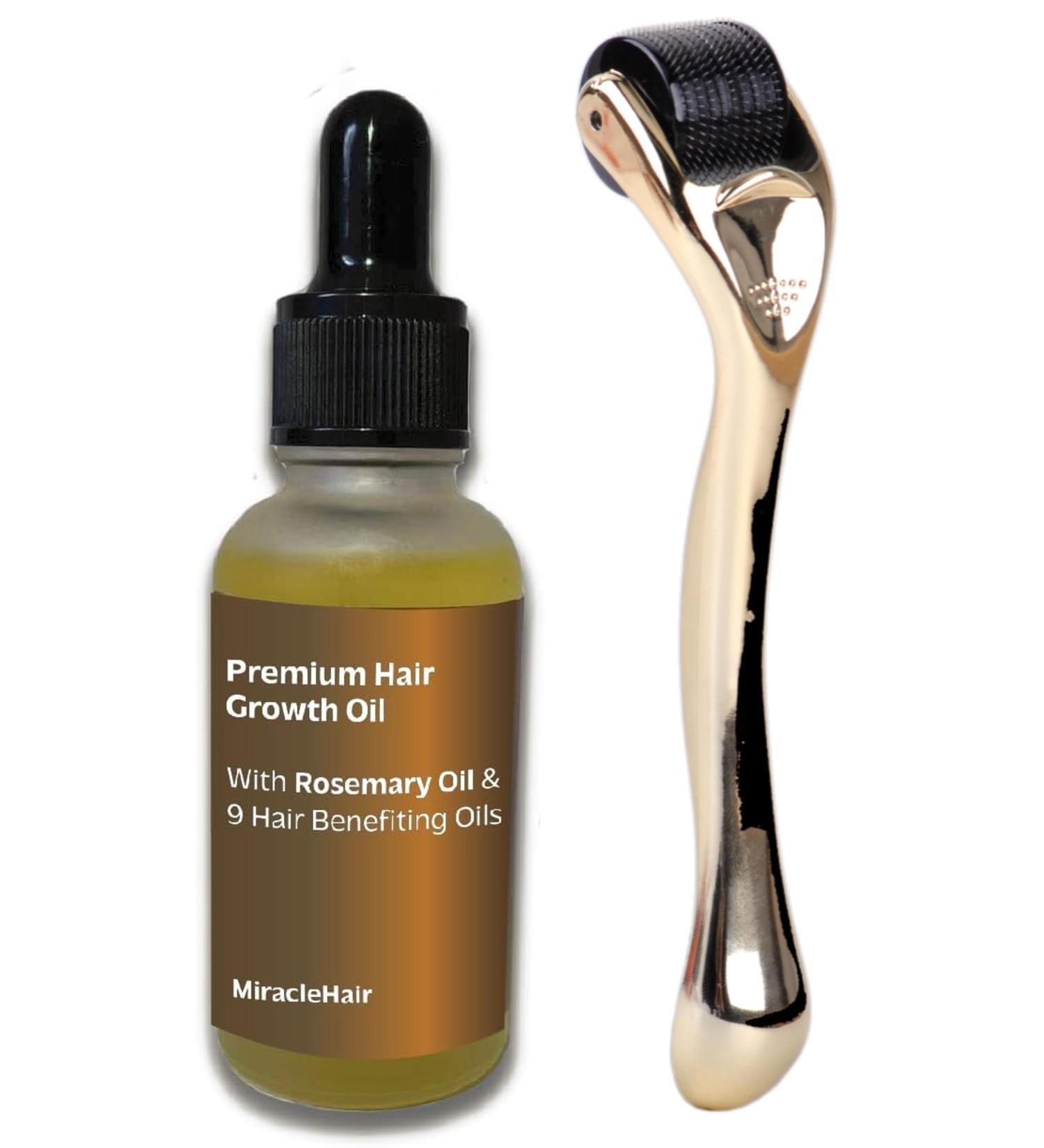 Premium Hair Growth Oil + Derma Roller - with Rosemary Oil Castor Peppermint Ginger Root Tea Tree & Lavander Oil - for Hair Growth & Thickening & Loss Prevention - UK Based Brand - Buy Online on GoSupps.com