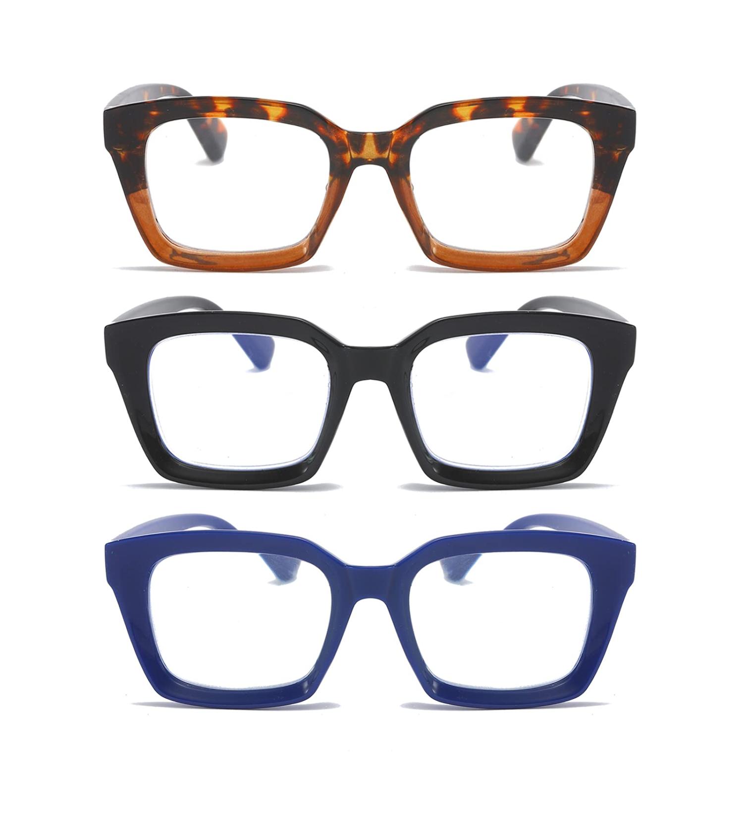 MMOWW 3-Pack Anti Blue Light Reading Glasses for Men & Women - Rectangular Anti-Fatigue Square Computer Glasses +1.0 Diopters in Black Leopard & Blue - Buy Online on GoSupps.com
