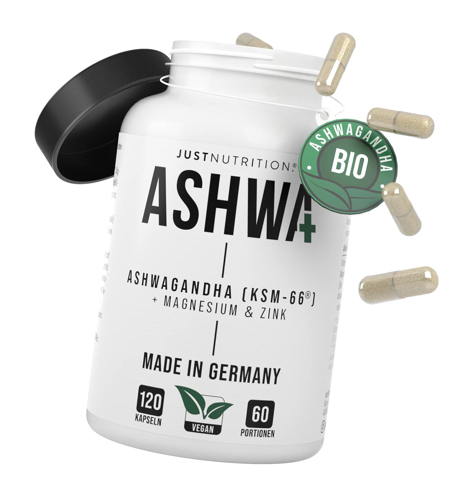 Organic Ashwagandha KSM-66 600mg - Anti-Stress Formula with Zinc Magnesium & B6 - Vegan High Dose 120 Capsules - Made in Germany - Buy Online on GoSupps.com