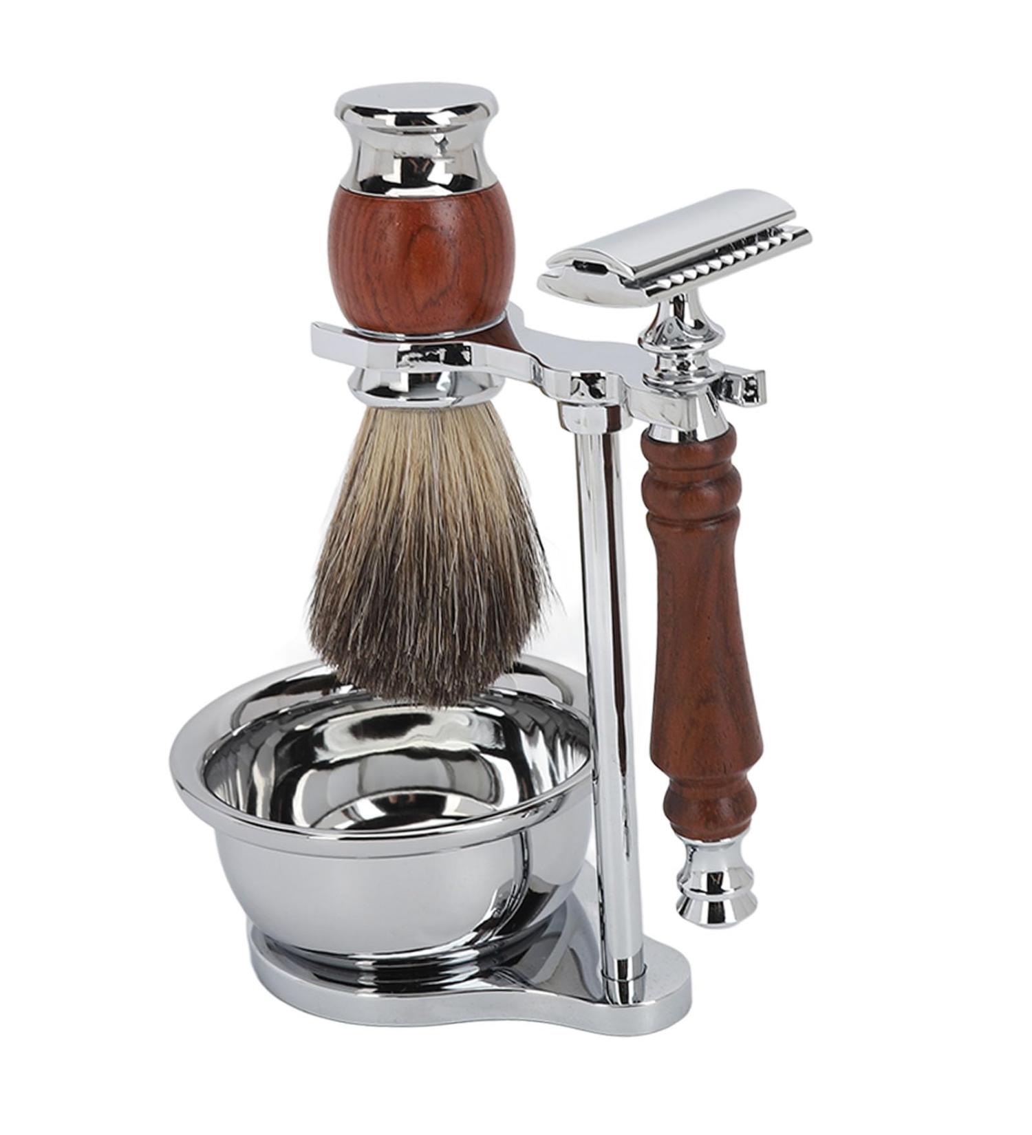Kadimendium Men's Shaving Set - Premium Stand & Brush with Wooden Handle for Easy Beard Care - Ideal Gift for Men - Buy Online on GoSupps.com