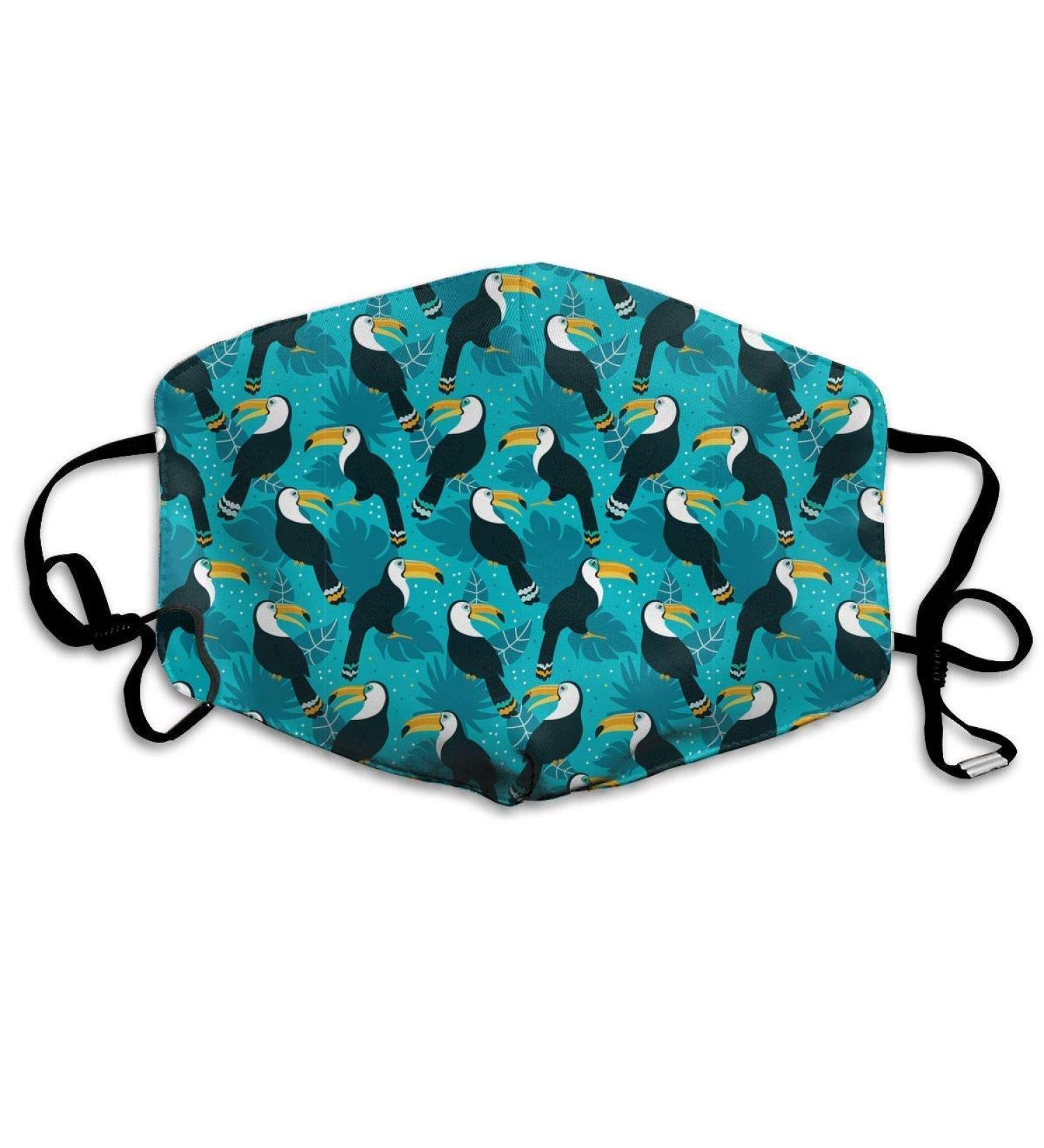 Toucans And Jungle Leaves Washable Reusable Mask Cotton Anti Dust Half Face Mouth Mask For Kids Teens Men Women With Adjustable Ear Loops - Buy Online on GoSupps.com
