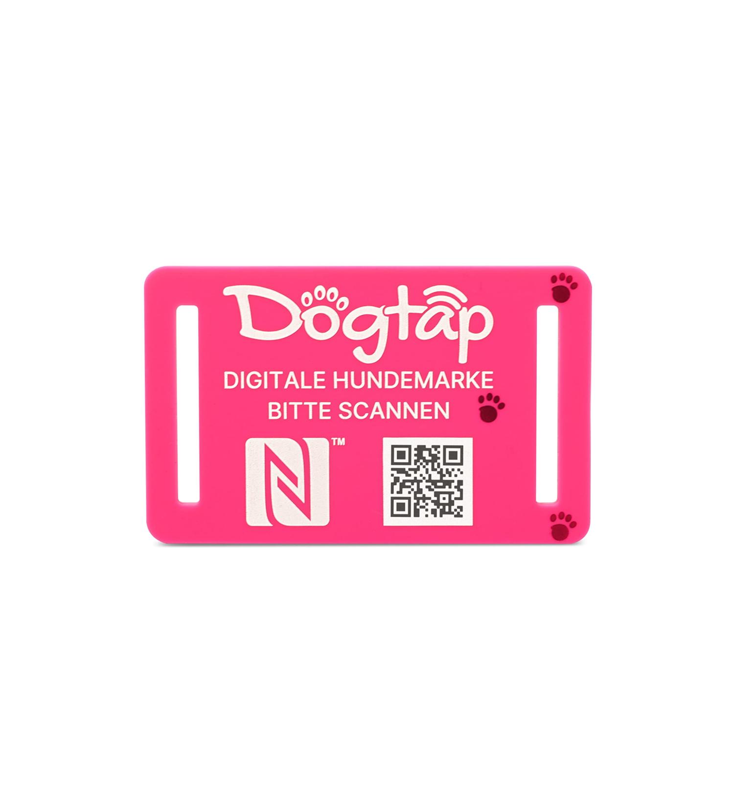 DogTap Light Big - Digital NFC & QR Code Dog Tag for Medium to Large Dogs | Waterproof Silicone | 67x40mm Pink - Buy Online on GoSupps.com