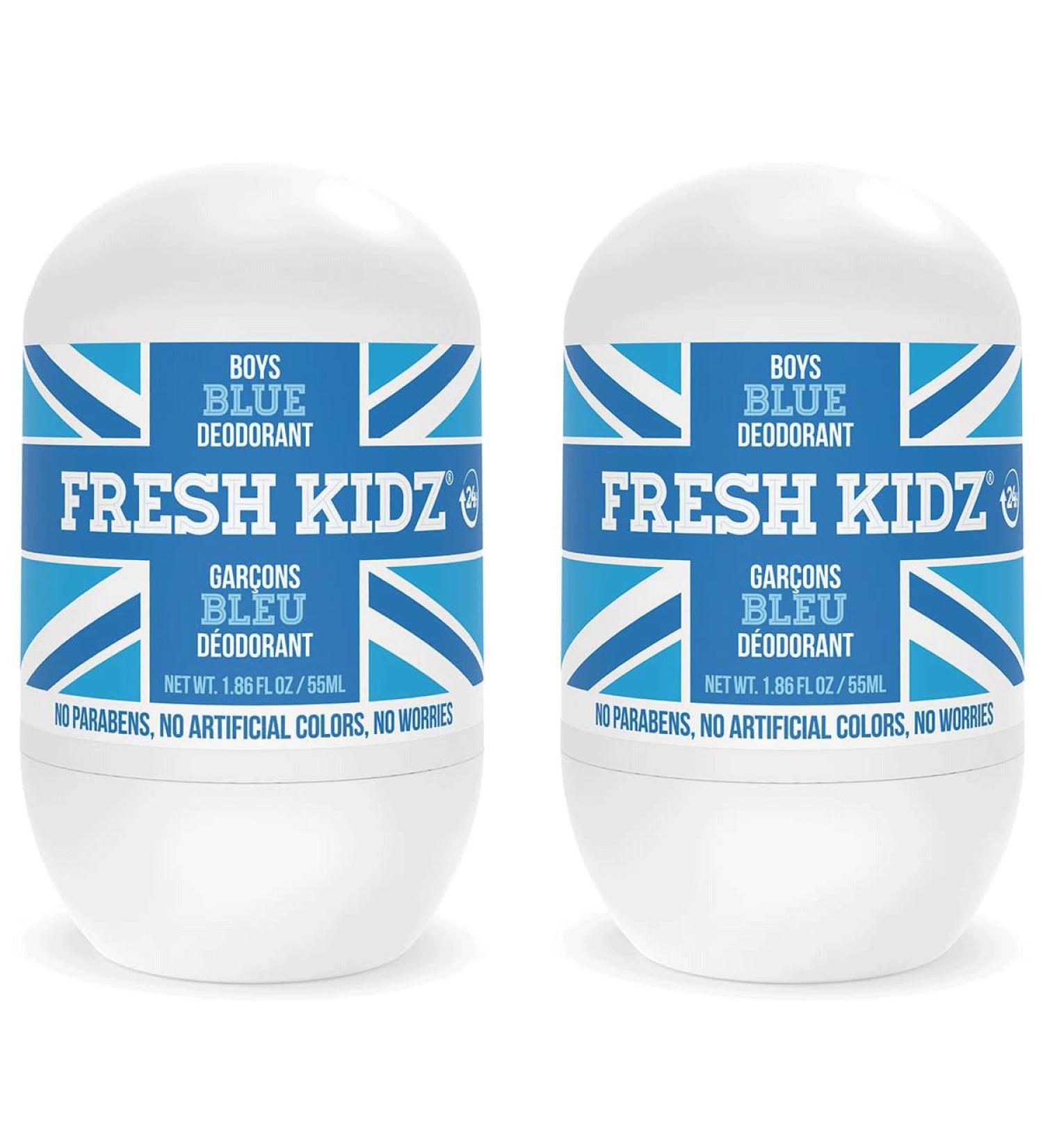 Fresh Kidz Roll On Deodorant for Kids and Teens - Baking Soda and Aluminum-free 24 Hour Protection for Sensitive Skin - Boys "Blue" 1.86 fl.oz. (2 Pack) 1.86 Fl Oz (Pack of 2) - Buy Online on GoSupps.com