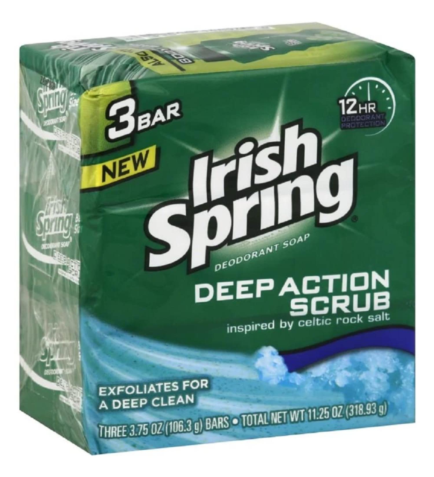 Irish Spring Deep Action Scrub Bar Soap 3 Pack - Invigorating Cleanse - Buy Online on GoSupps.com