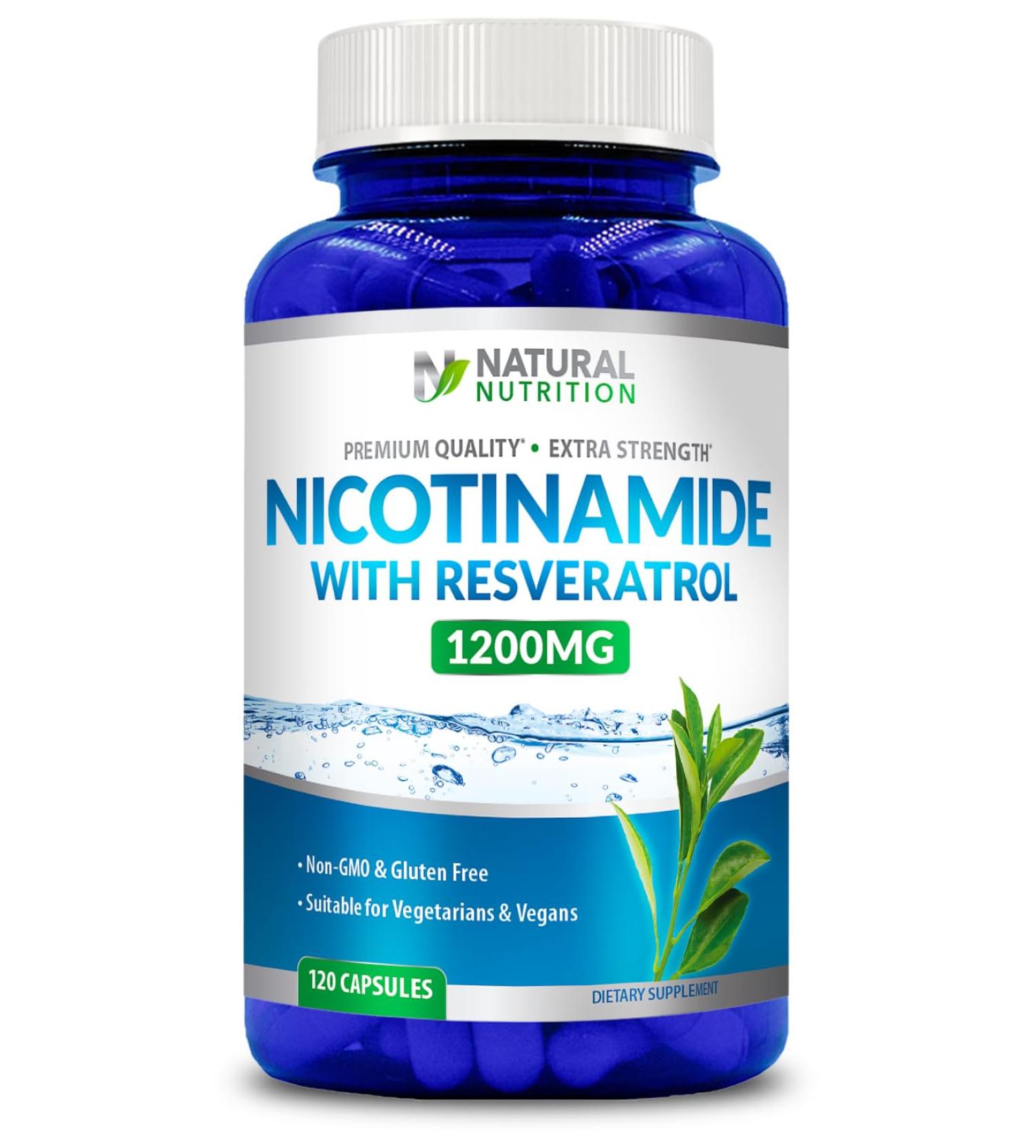 Generic Natural Vitamin Extra Strength Nicotinamide with Resveratrol 1200mg (Vitamin B-3) 120 Veggie Capsules Gluten Free & Non-GMO - Buy Online on GoSupps.com