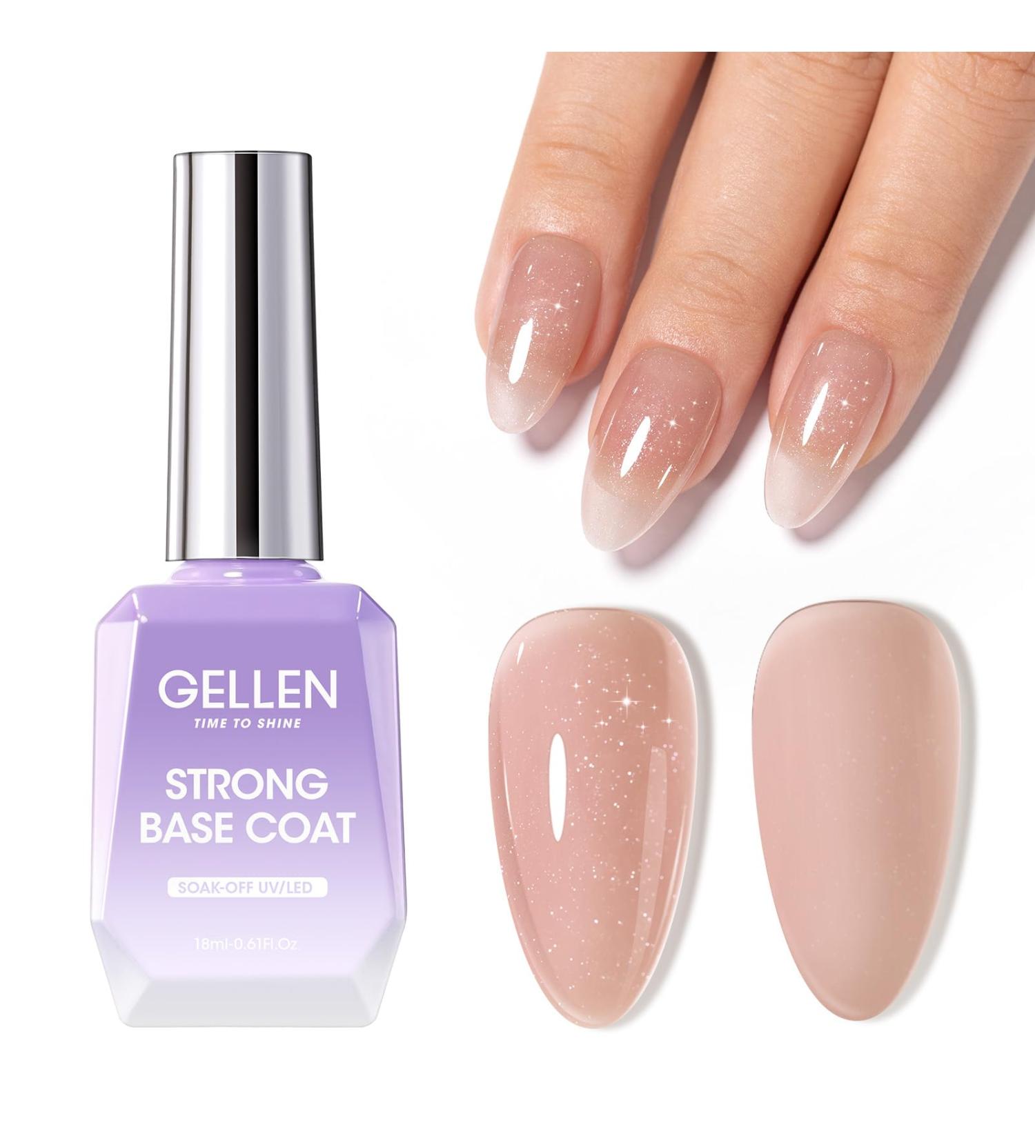 Gellen 18ml Rubber Base Nail Gel Soak off UV LED Base Coat Bare Brown Color Gel Nail Polish No Wipe Strengthener Builder Gel Long Lasting Shine & Repair Base Coat Bare Brown With Glitter - Buy Online on GoSupps.com