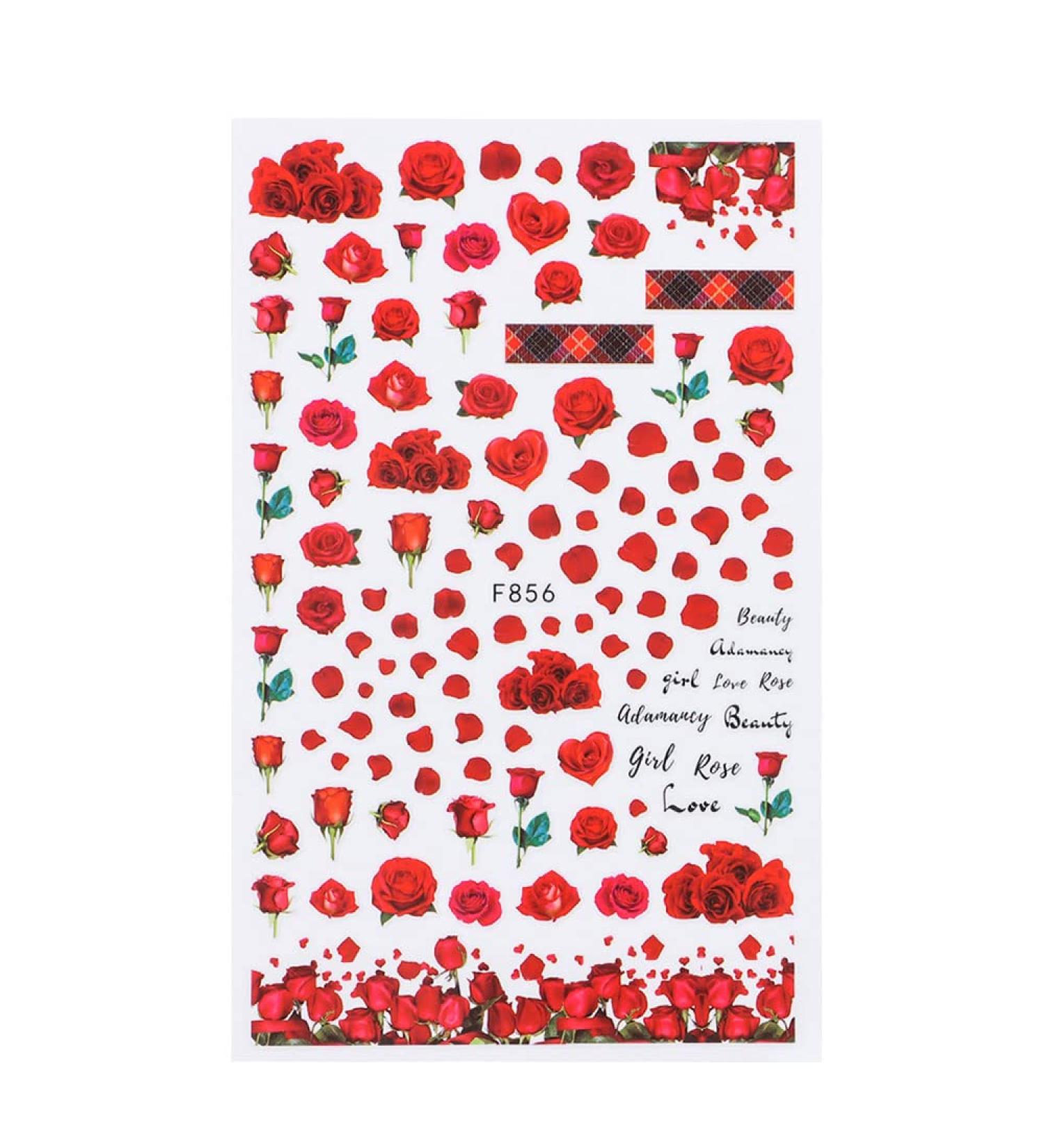 Flower Adhesive Sliders French Nail Stickers 3D Rose Floral Pink Red Blue(F-856) (F) - Buy Online on GoSupps.com