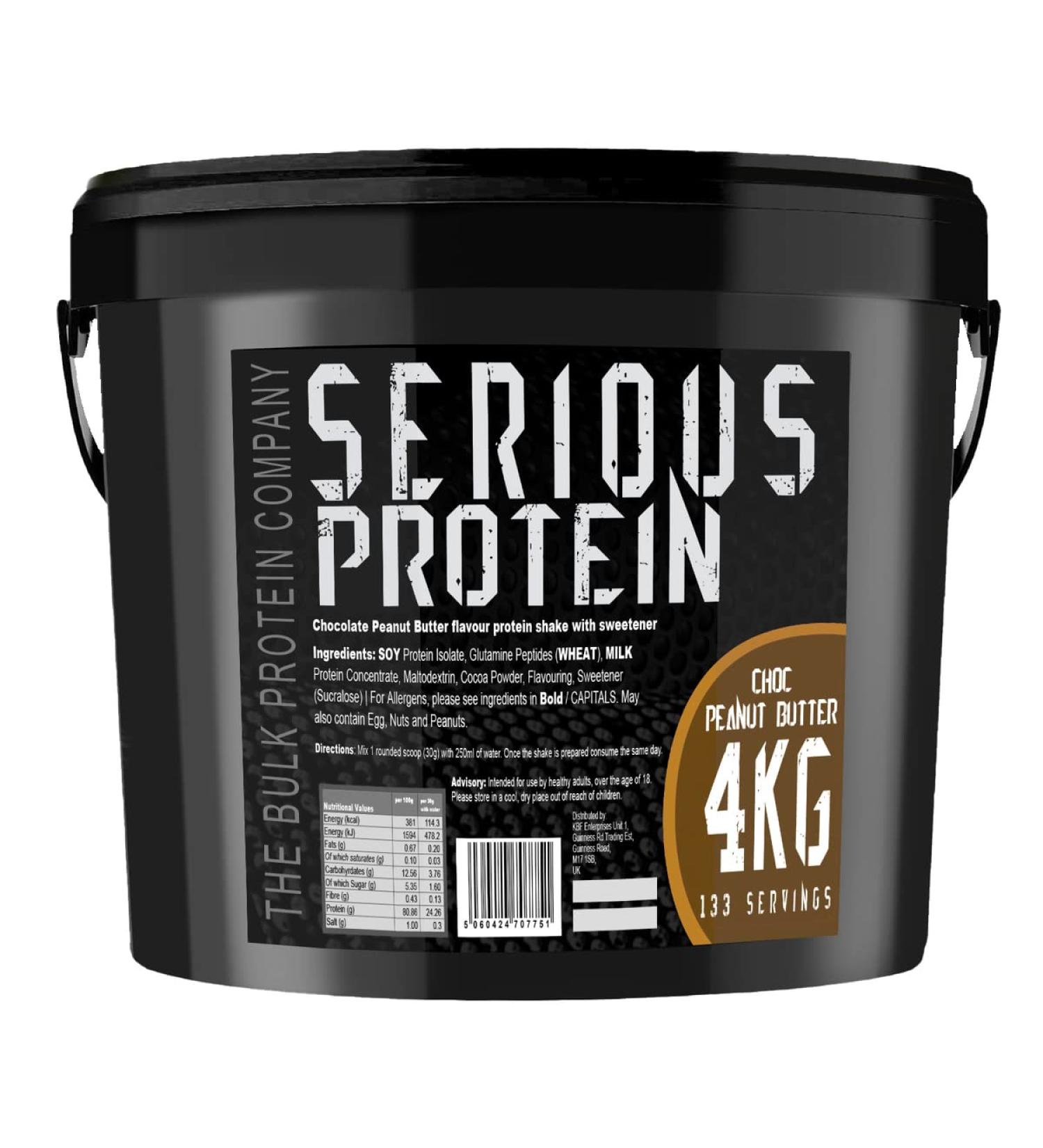 The Bulk Protein Company SERIOUS PROTEIN Whey Protein Powder 4kg Low Carb Supports Lean Muscle Growth Recovery Supplement 133 Servings Chocolate Peanut Butter - Buy Online on GoSupps.com