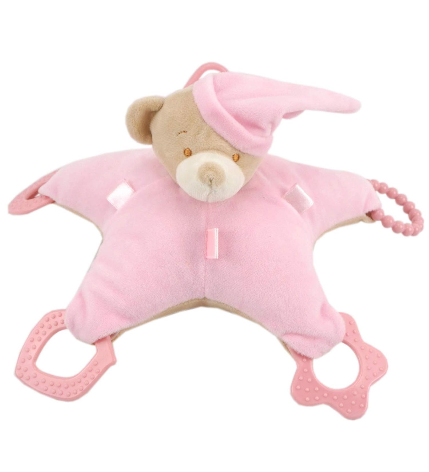 Duffi Baby Plush Toy Osito and Teething Ring 100% Polyester Color Pink Master Baby Home SL 0766-06