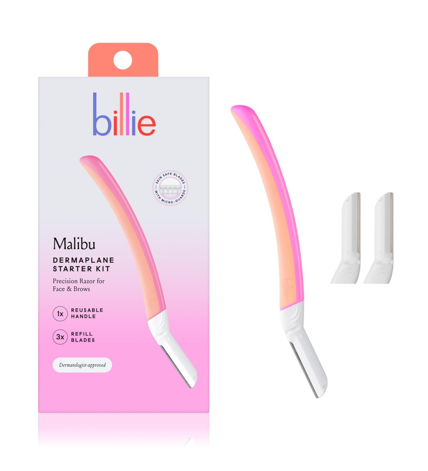 Billie Dermaplane Starter Kit - Reusable Handle & 3 Refill Blades | Remove Facial Hair & Shape Brows - Dermatologist Approved | Shop Now - Buy Online on GoSupps.com