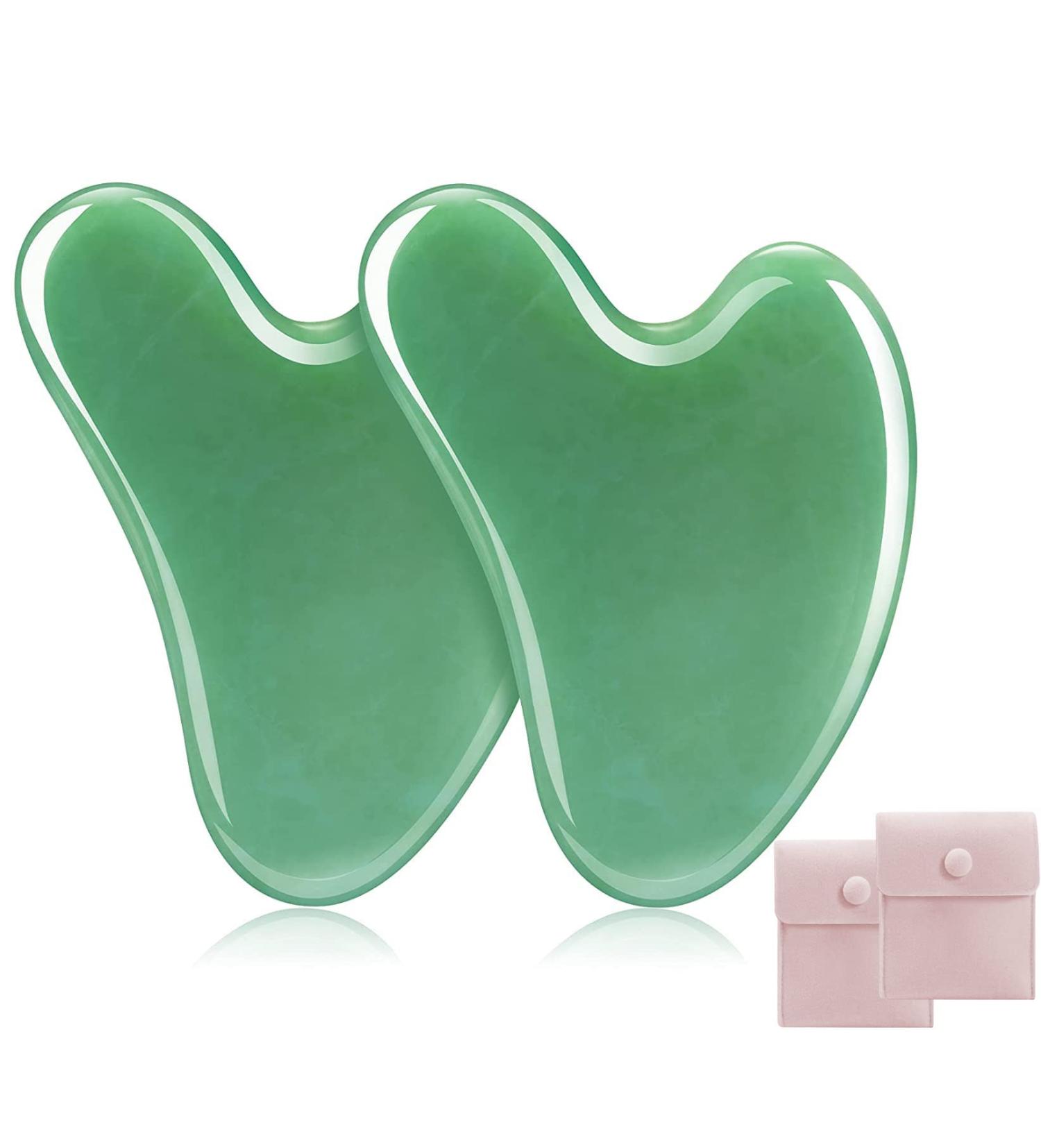 100% Natural Heart-Shaped Gua Sha Stones - Jade Massage Tool for Face Eyes & Neck | Green 2 PCs for Skin Care & Relaxation - Buy Online on GoSupps.com