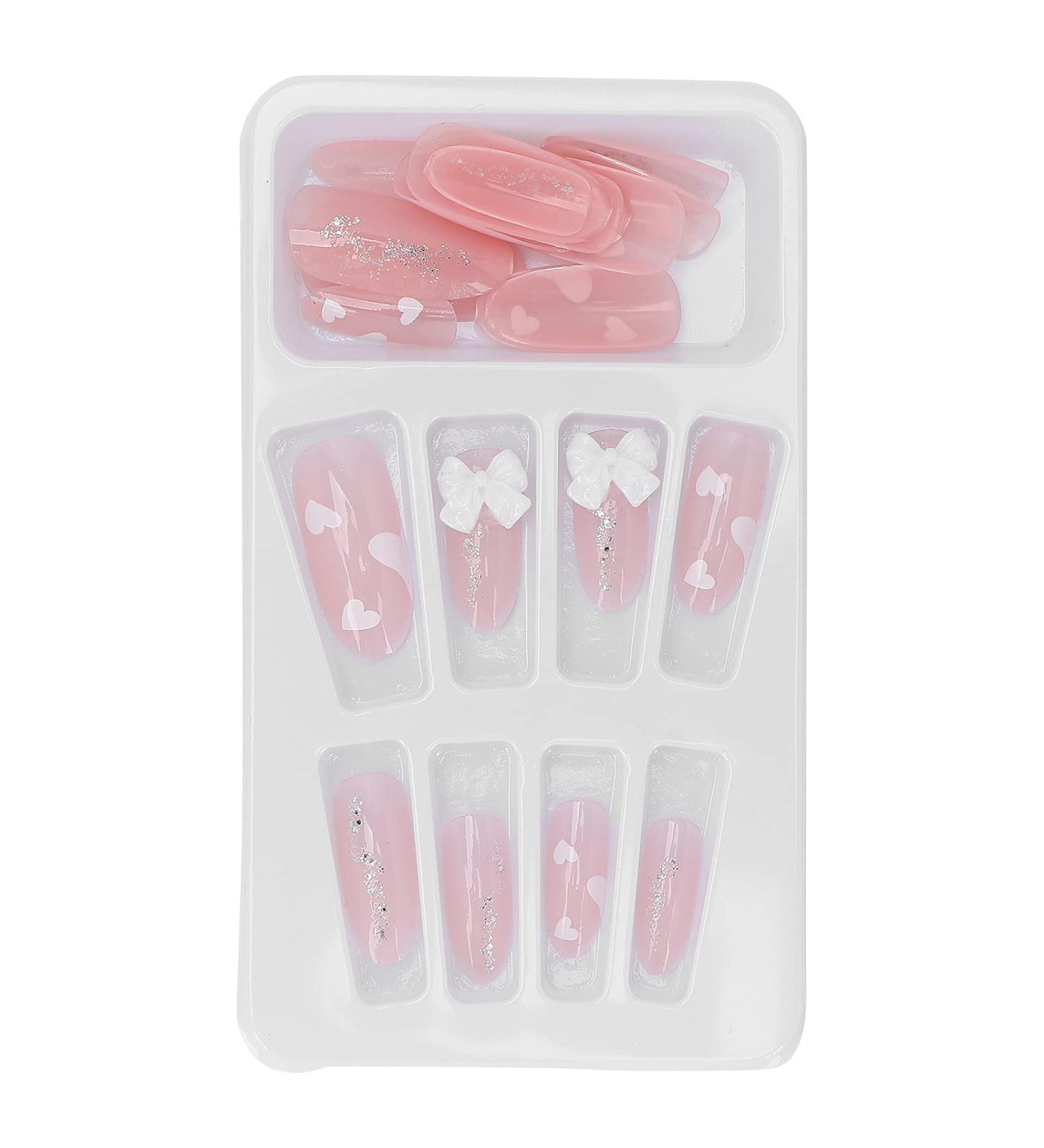 Full Cover Pink Bow Press On Nails | Medium Length Ballerina Nail Art - International Shipping - Buy Online on GoSupps.com