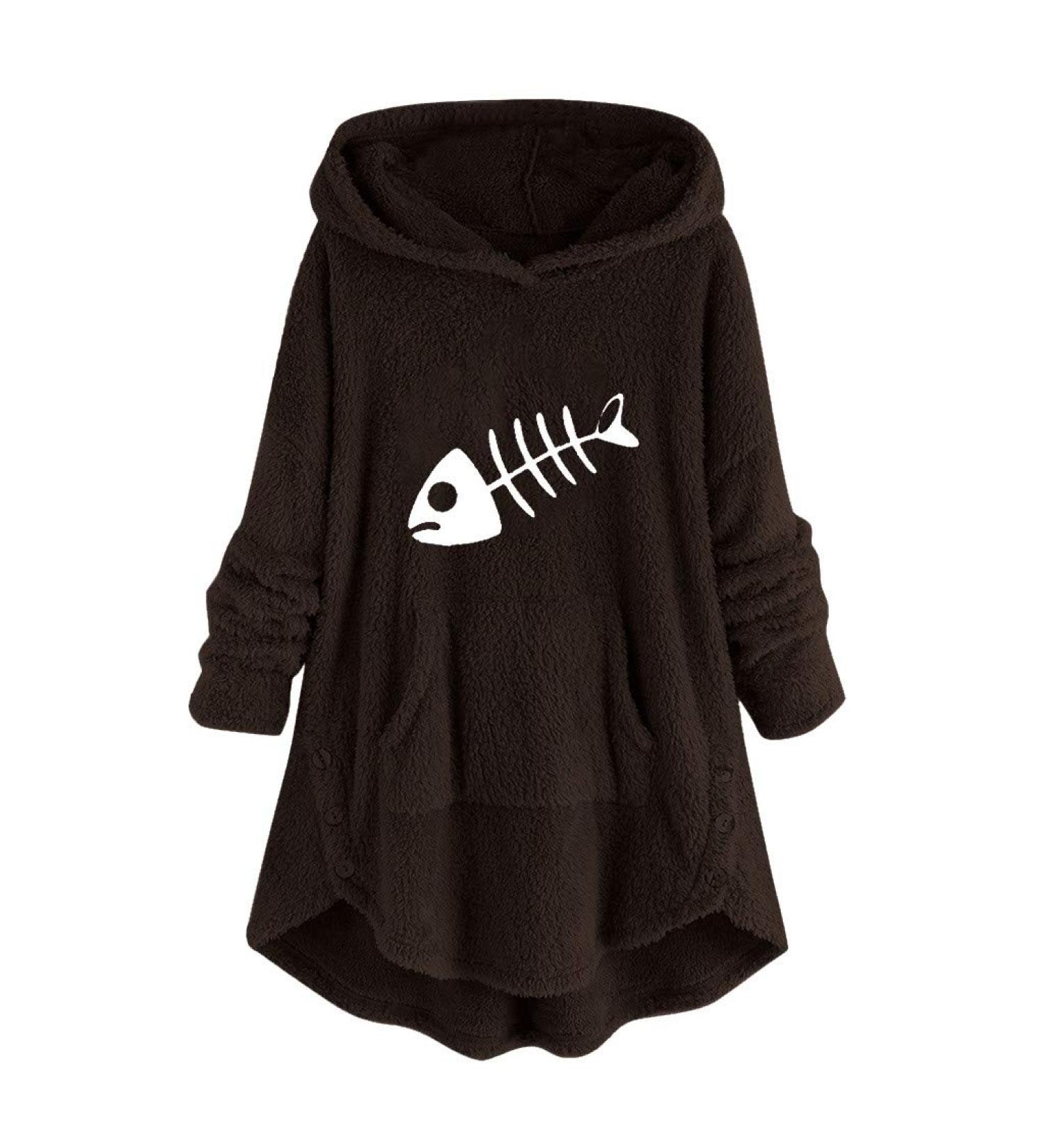 Bigfanshu Women's Tops Christmas Print Hooded Long Sleeves Sweatshirt Pullover Shirt Black - Buy Online on GoSupps.com