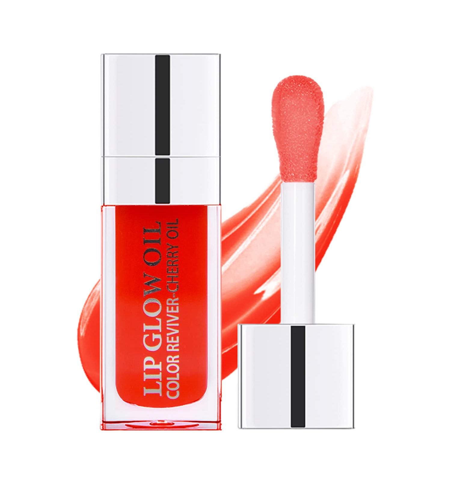 Strawberry Plumping Lip Oil: Hydrating Gloss, Tinted Balm, Nourishing Care - Big Brush, Glitter Shine, Long Lasting | Non-sticky & Fresh Texture - Buy Online on GoSupps.com
