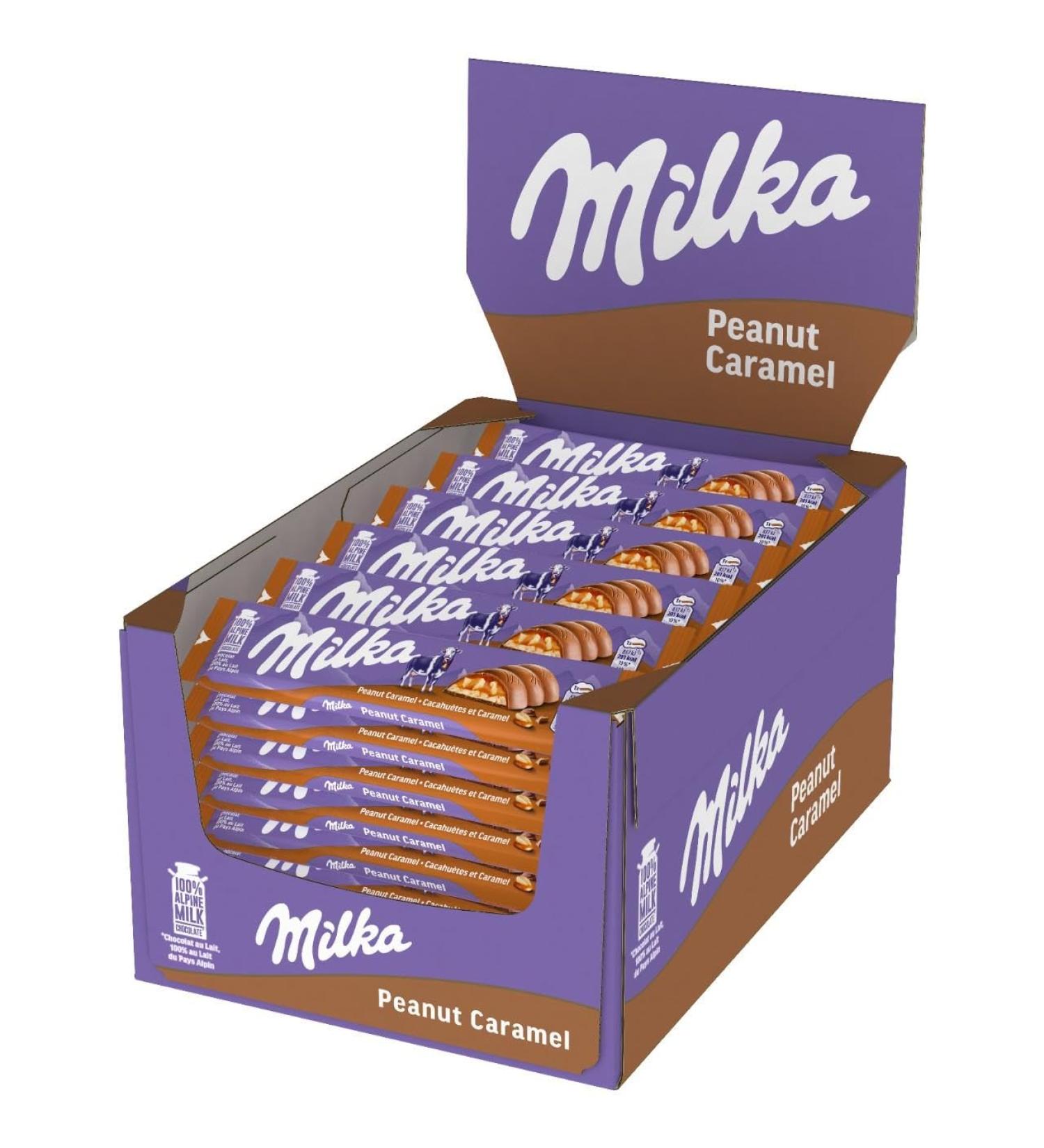Milka Peanut & Caramel - Milk Chocolate Bar with Caramel Peanut Shards - Display of 36 Bars (37g) - Buy Online on GoSupps.com