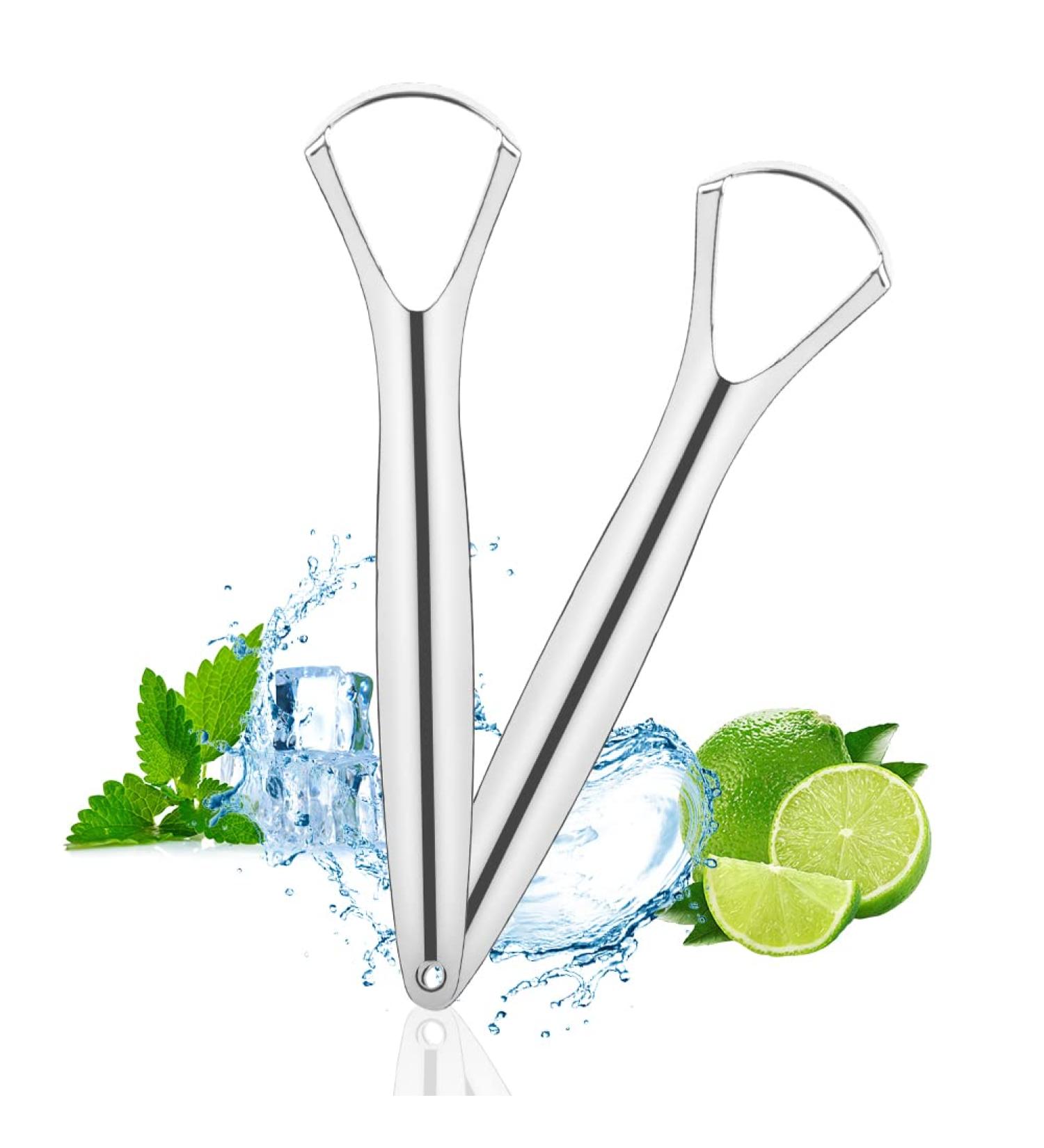 Acwoo Stainless Steel Tongue Cleaner - 2 Pcs Tongue Scraper with Handles for Oral Care | Bad Breath Relief & Hygiene (Silver) - Buy Online on GoSupps.com