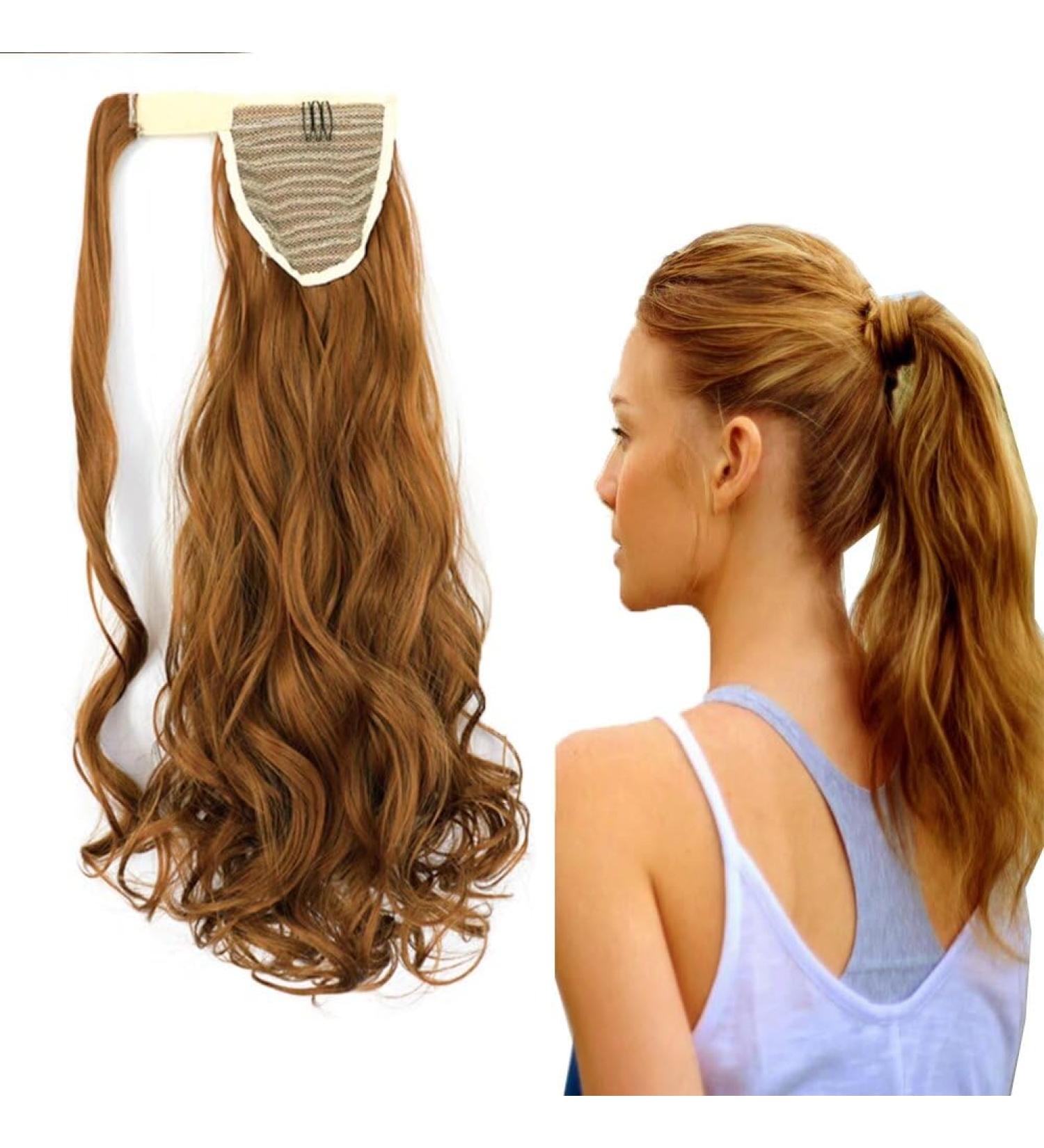 iLUU Fashion Curly Wavy Wrap Around Ponytail Extension 18" Long Length Synthetic Hair Extensions #27A Blonde Womens Clip in Ponytail 100g for Women Girl #27A-strawberry blonde - Buy Online on GoSupps.com