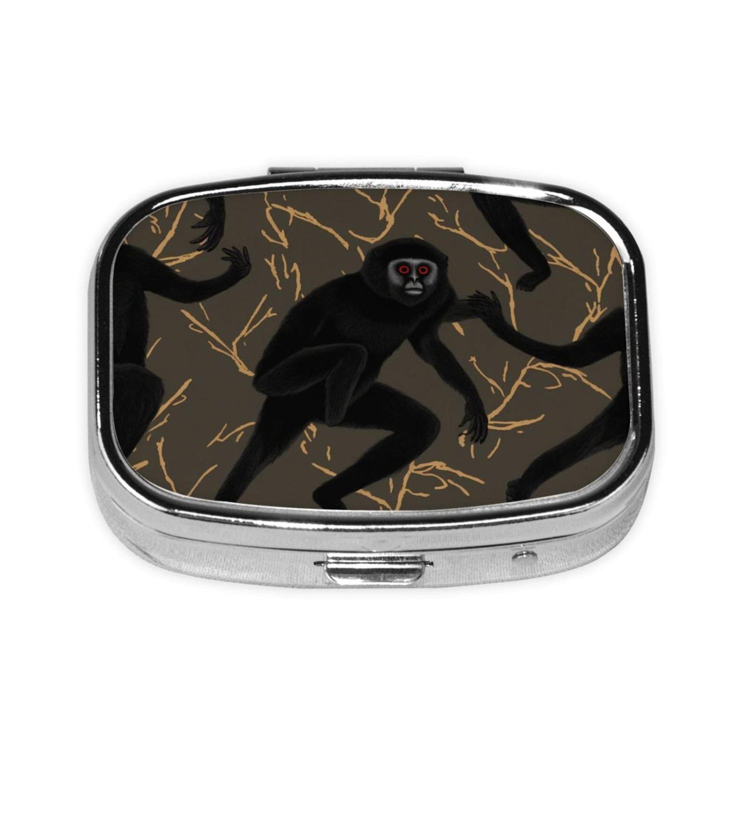 Black Gibbon Monkey Pill Case | 2 Compartment Travel Organizer | Cute Small Pill Box for Purse & Gifts - Buy Online on GoSupps.com