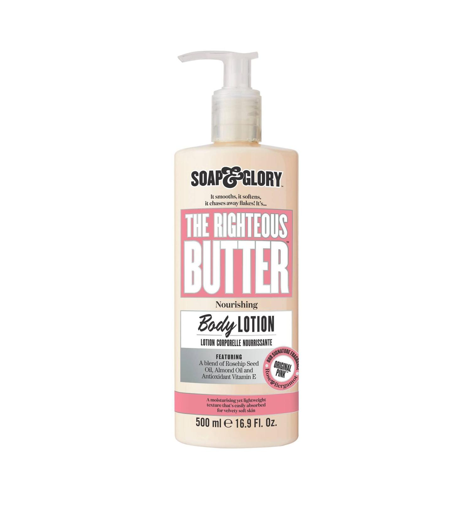 Soap & Glory Original Pink The Righteous Butter Moisturizing Body Lotion 500ml - Shea Butter, Vitamin E & Aloe Vera Moisturizer - Rose & Bergamot Scented Lotion - Buy Online on GoSupps.com