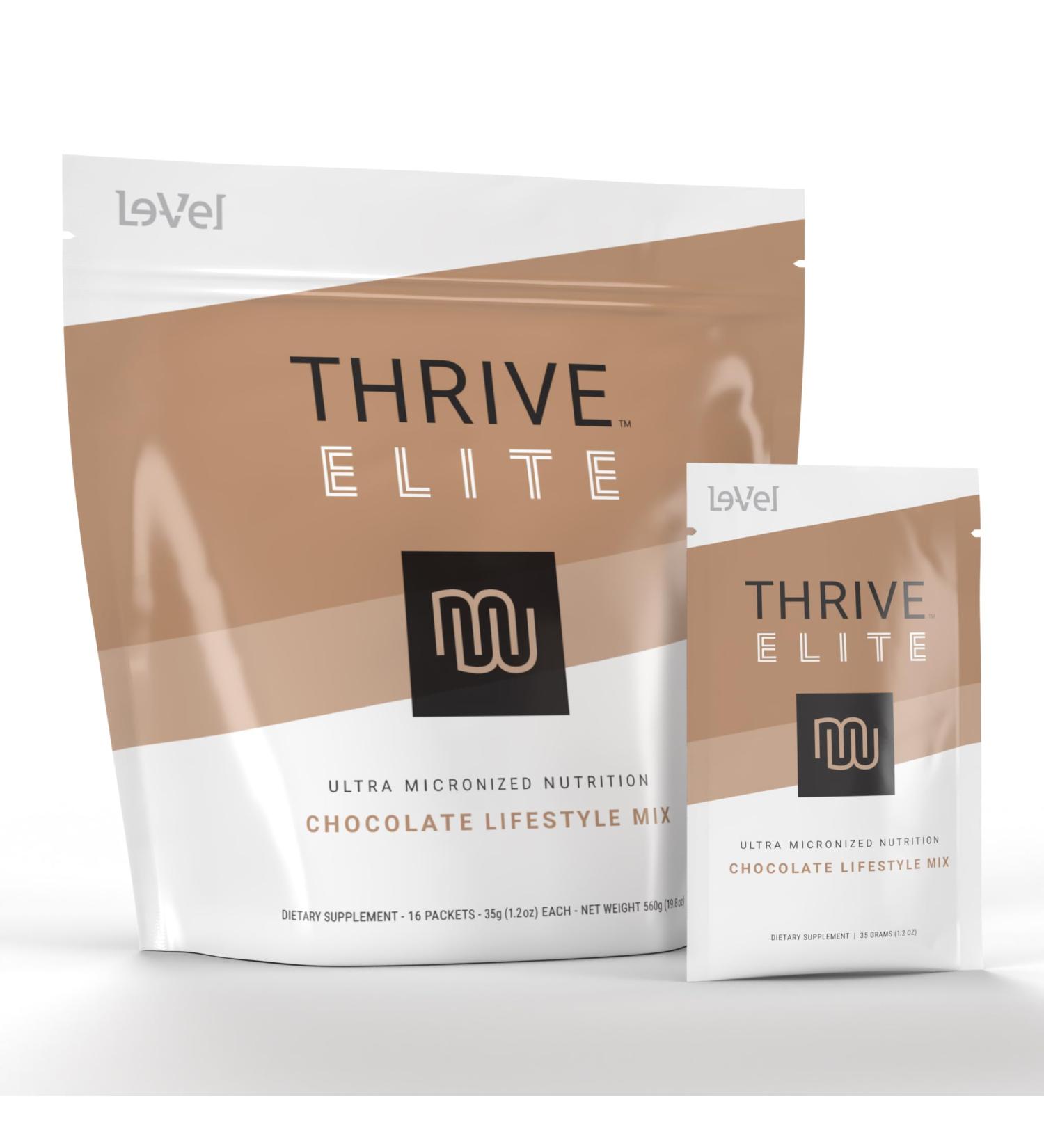 Le-Vel Thrive Elite Chocolate Lifestyle Mix | Protein Shake for Men & Women | Gluten Free Chocolate Protein Powder | High Calorie Protein Shake | 16 Packets (Single Serves) - Buy Online on GoSupps.com