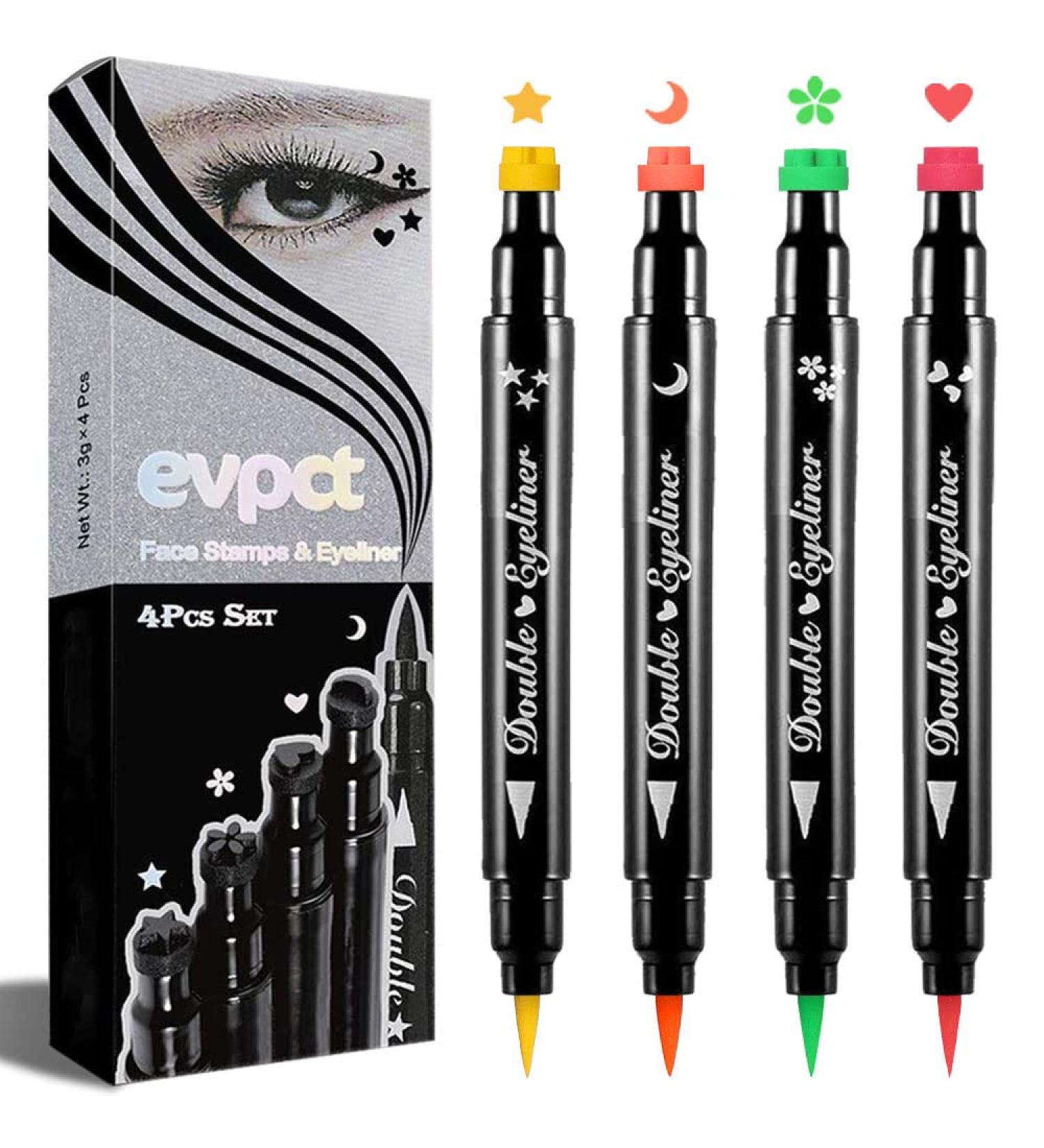 evpct Colored Winged Eyeliners Stamp 4 in 1 Set | Waterproof Eye Liners for Women in Green, Coral, Pink, Yellow, Orange | Wingliner Liquid Eyeliner Colorful Set - Buy Online on GoSupps.com