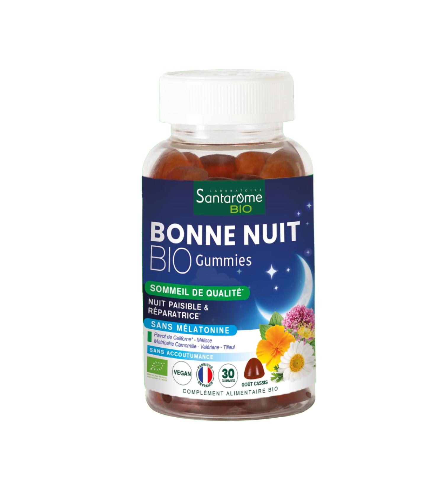 Santarome Bio - Good Night Organic - Quality sleep - Made with California Poppy & Melissa Melatonin Free - Blackcurrant taste - 30 gummies - France - Buy Online on GoSupps.com