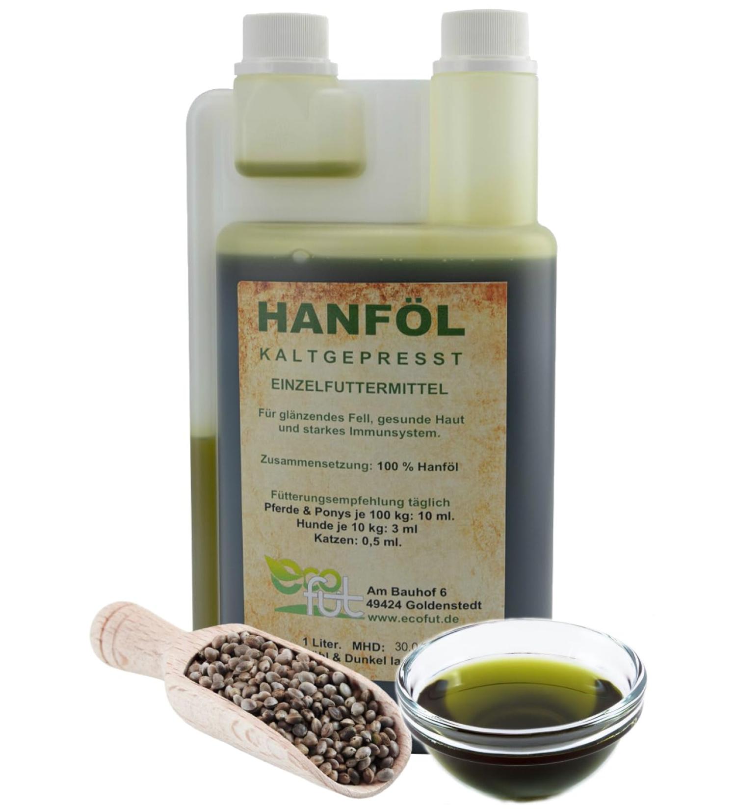 Hemp Oil for Dogs 1L + Free 70g Hemp Pellets | Ecofut Manufaktur - Premium Pet Care - Buy Online on GoSupps.com