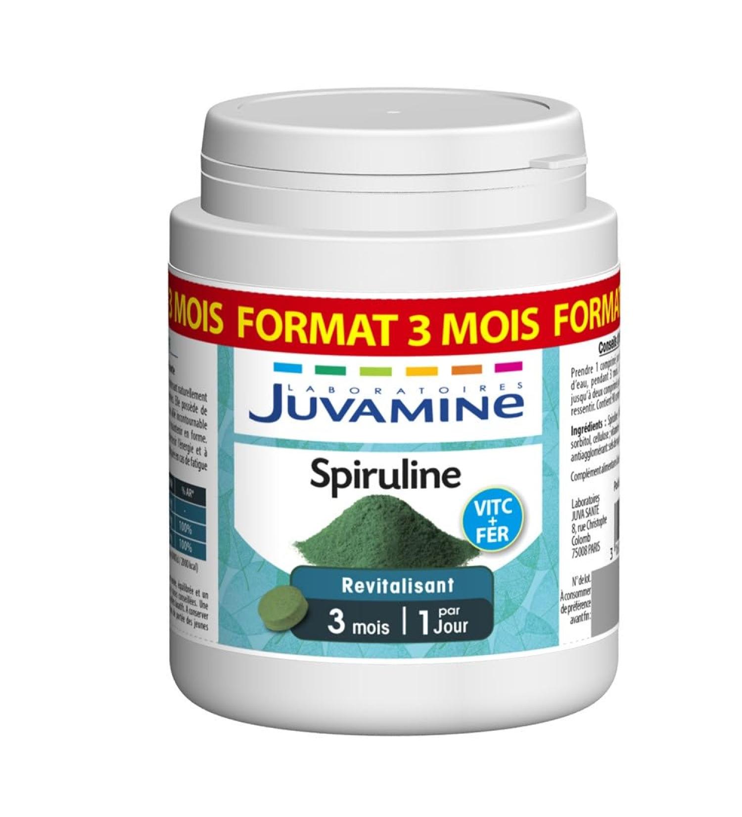 JUVAMINE - Spirulina - Conditioner - Contains Vitamin C and Iron - Helps Maintain Energy and Support Vitality - Maxi Size - 90 Tablets - 3 Month Program