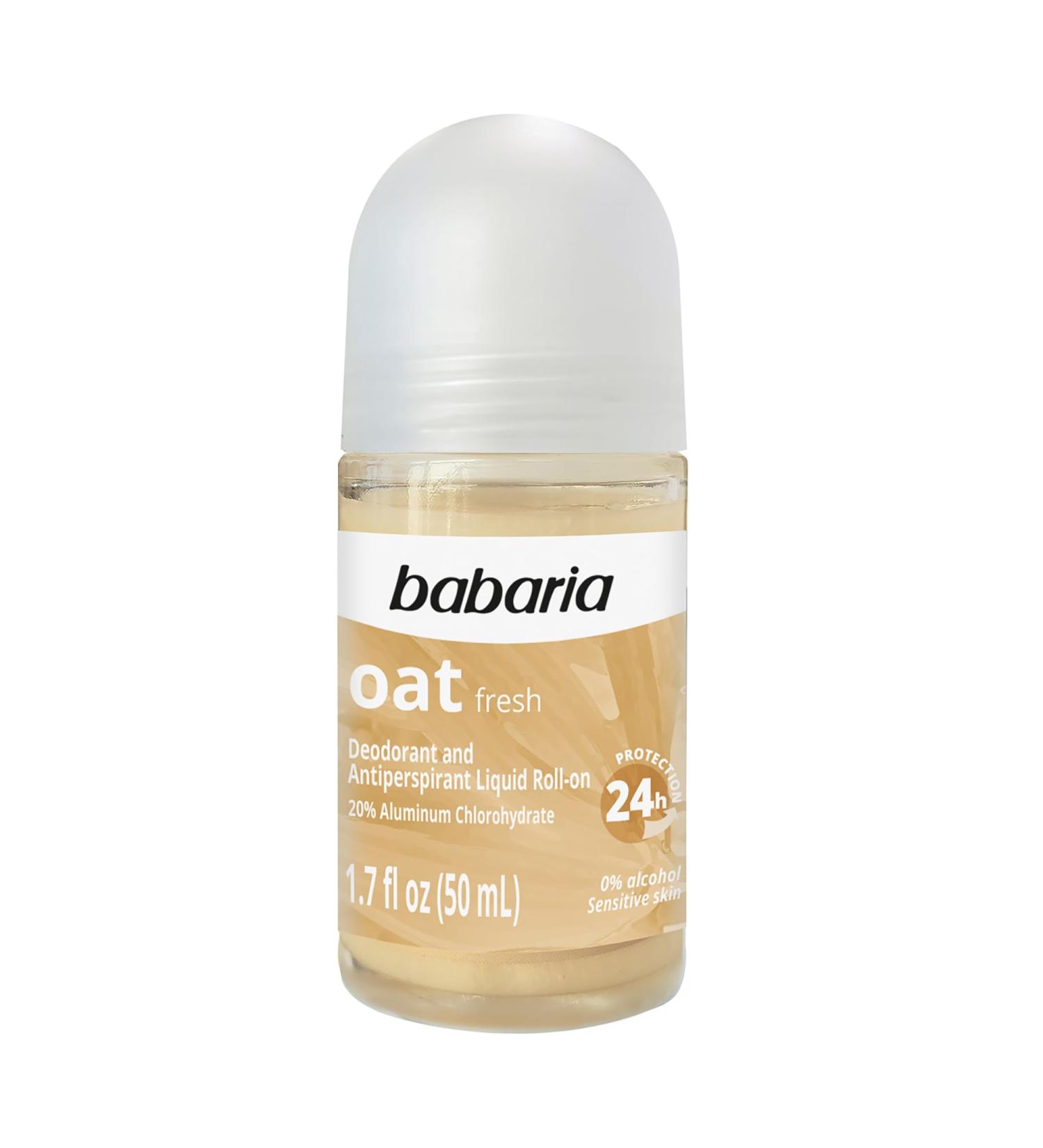 Babaria Roll-On Deodorant Oat - Antiperspirant for Women and Men - 24-Hour Protection for Sensitive Skin - Soothing Anti Sweat Deodorant - 1.7 oz