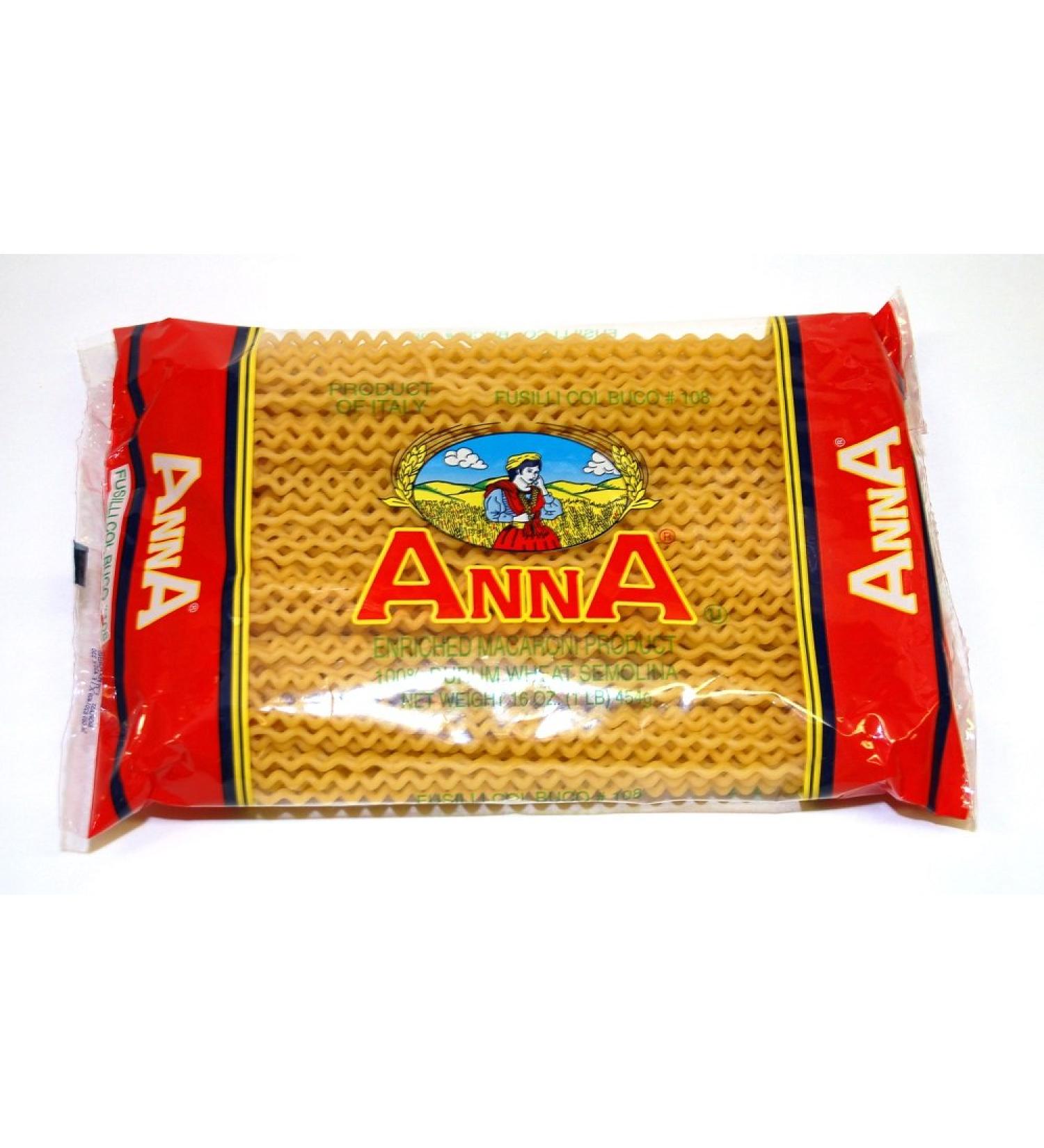 Anna - Fusilli col Buco (Long Fusilli) #108, (4)- 16 oz. Pkgs.