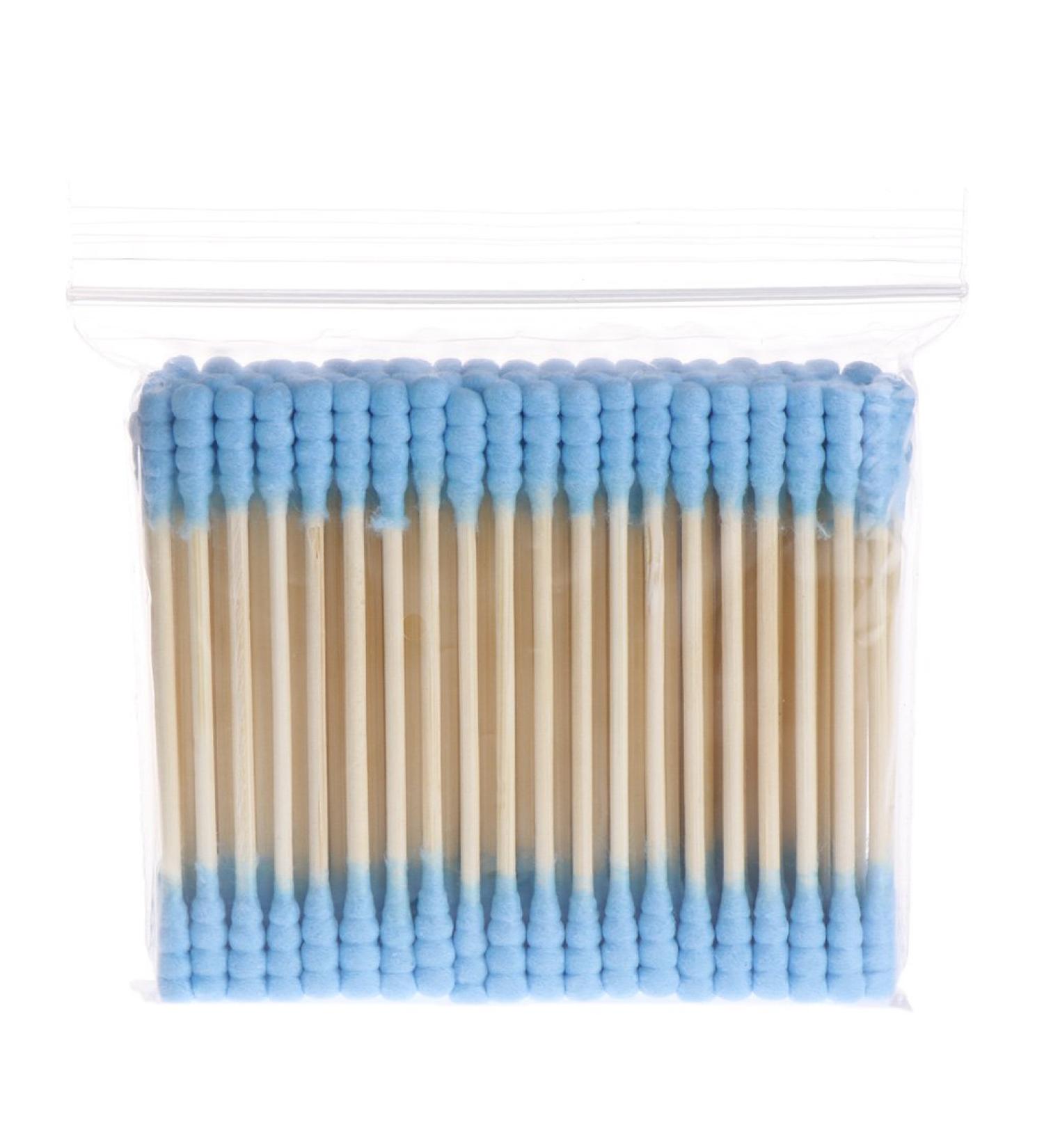 Rtengtunn 100pcs Double Head Cotton Swabs - Cosmetic Makeup & Ear Bud Cleaning Tools - Blue - Buy Online on GoSupps.com