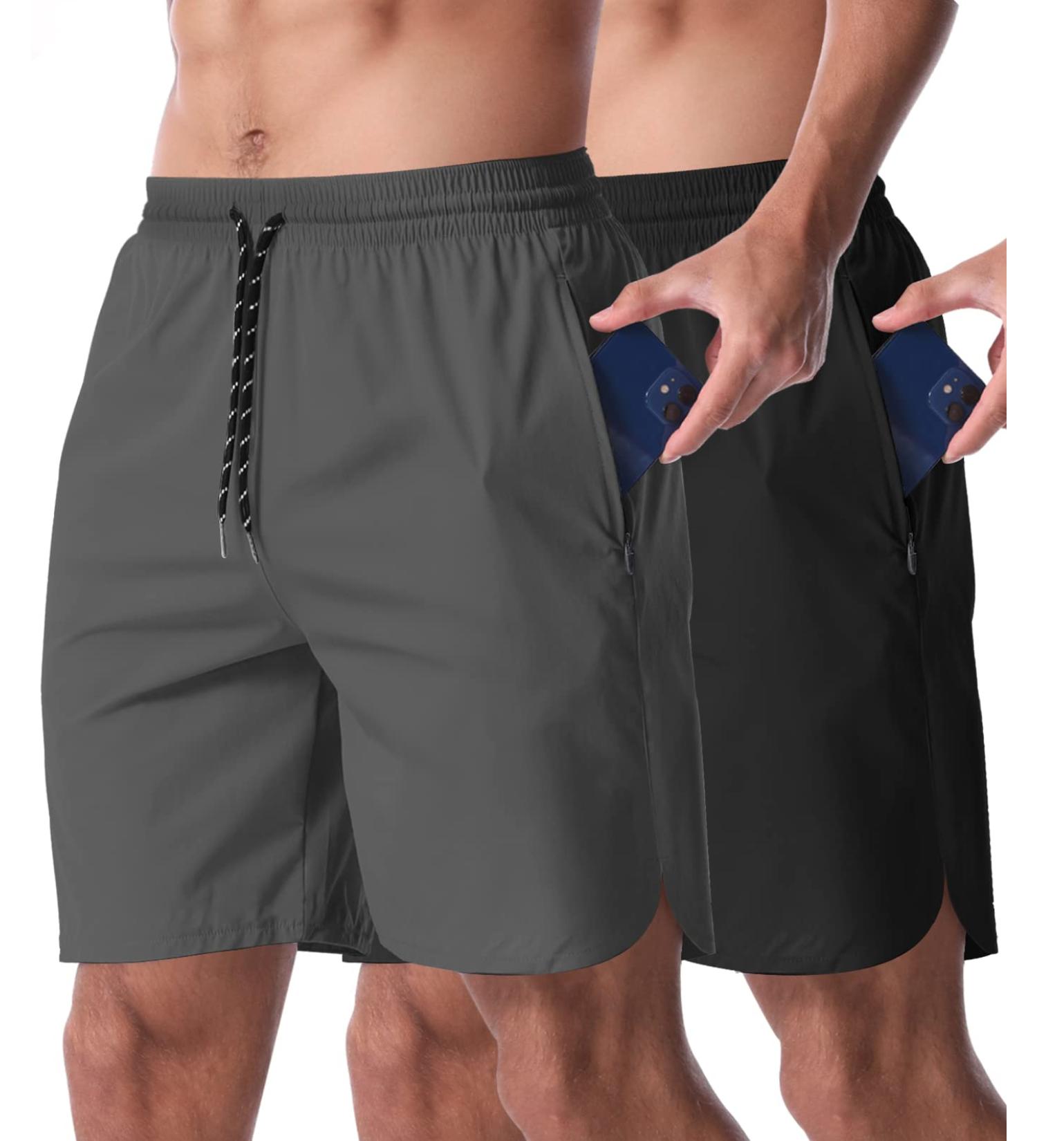CANGHPGIN Men's 7 Workout Shorts 2 Pack with Pockets - Black/Dark Grey - Large - Buy Online on GoSupps.com