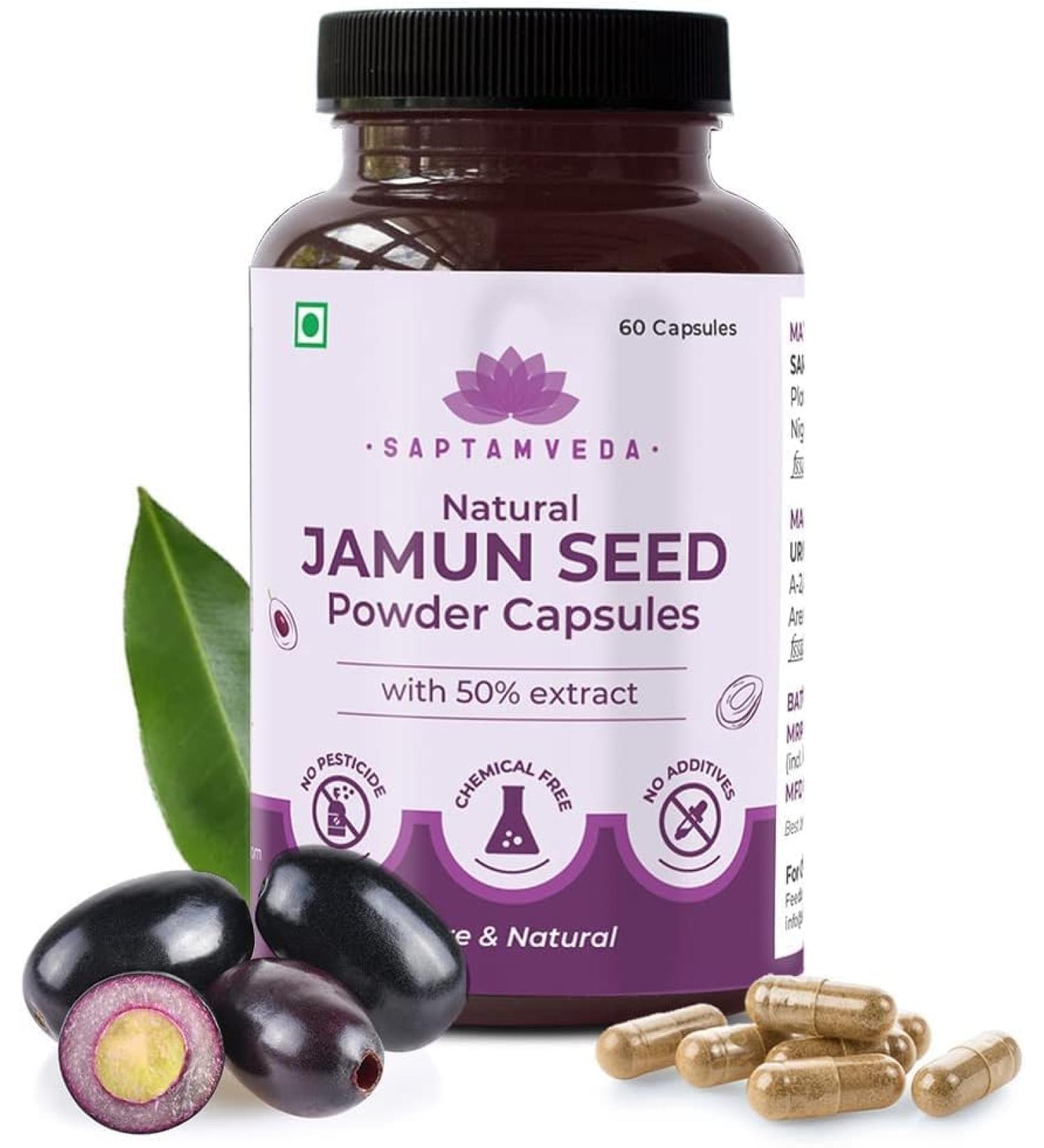 SENTA Natural Jamun Seed Powder Capsules 500 mg (60 Capsules) | Good for Heart & Liver Promotes Healthy Digestion Lower Sugar Level Helps in Detoxification Promotes Better Oral Health - Buy Online on GoSupps.com