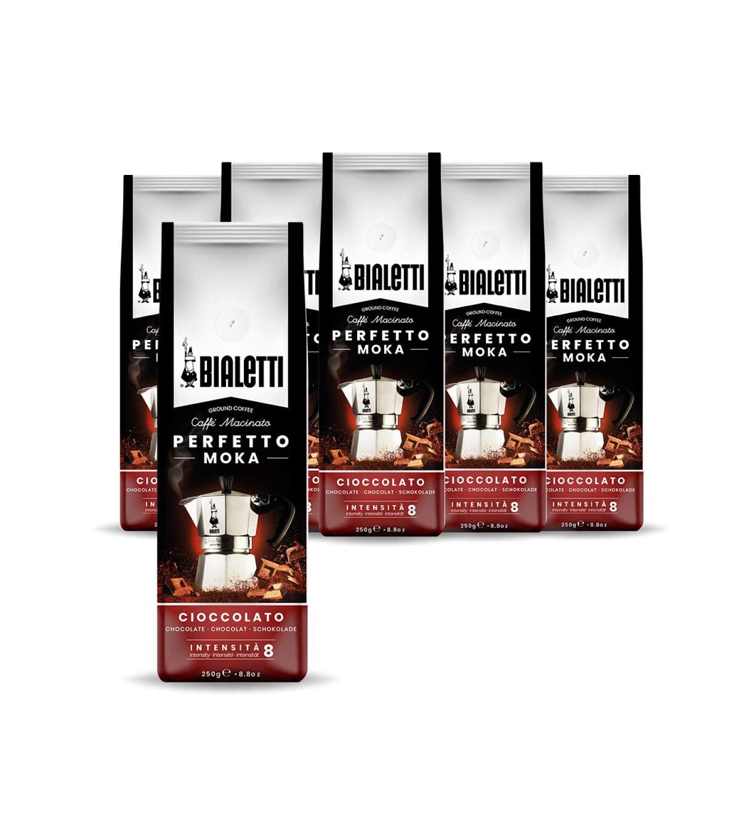 Bialetti Perfetto Moka Cioccolato - Ground Coffee with Chocolate Aroma Medium Roast 250g x 6 | Aromatic 1.5kg Pack for Coffee Lovers - International Shipping Available - Buy Online on GoSupps.com