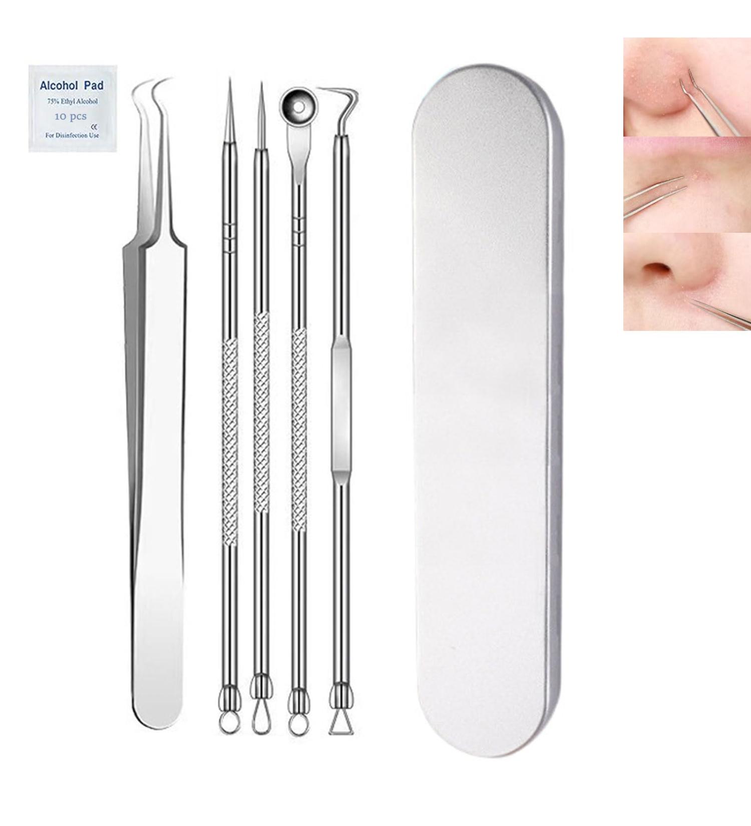 Usiveinborn Blackhead Remover Professional Facial Blackhead Remover Tweezers Usiveinborn Blackhead Tweezers Stainless Steel Precision Pimple Popper Tool Kit (5PCS-B) - Buy Online on GoSupps.com