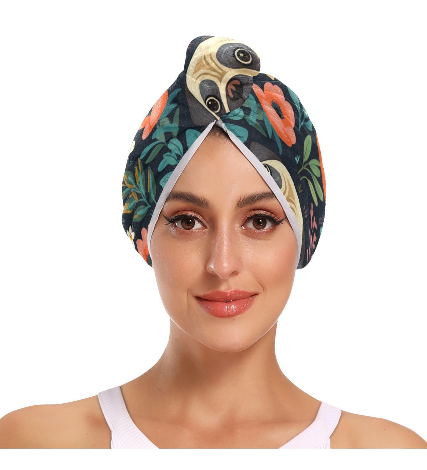 Super Absorbent Flowers Leaf Pug Hair Towel 2 Pack - Quick Dry Hair Turbans for Women & Girls - Buy Online on GoSupps.com