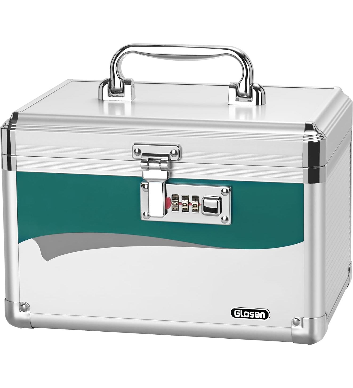 Secure Medicine Lock Box with Combination Lock | Small 10x6.7x6.7 Inch Medical Safe Organizer - Silver - Buy Online on GoSupps.com
