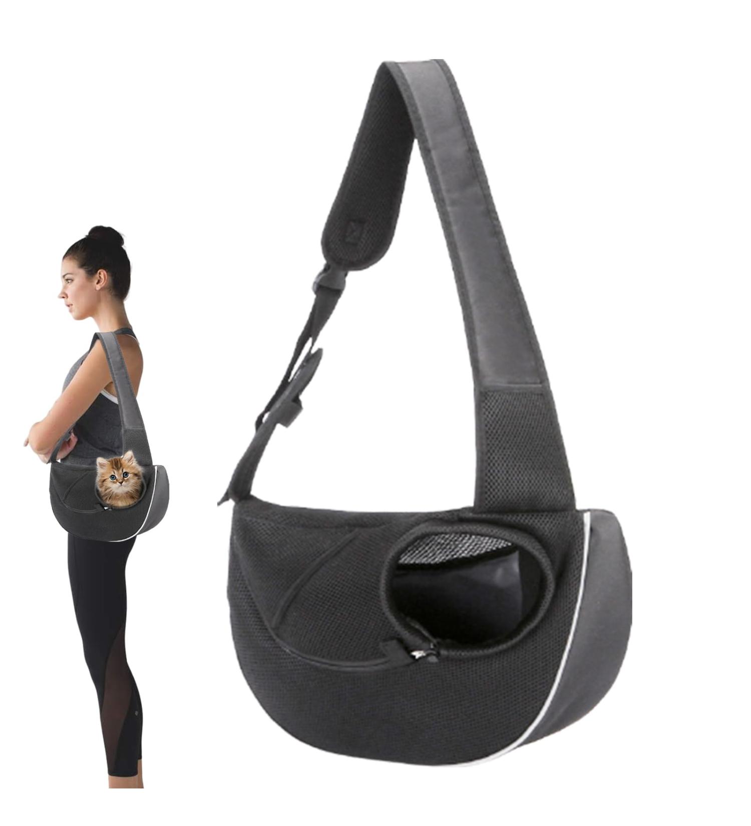 Shop Adjustable Cat Sling Carrier & Dog Cloth - Soft Washable Breathable Bag for Puppies & Small Dogs | Neflum L Black Mesh - Buy Online on GoSupps.com