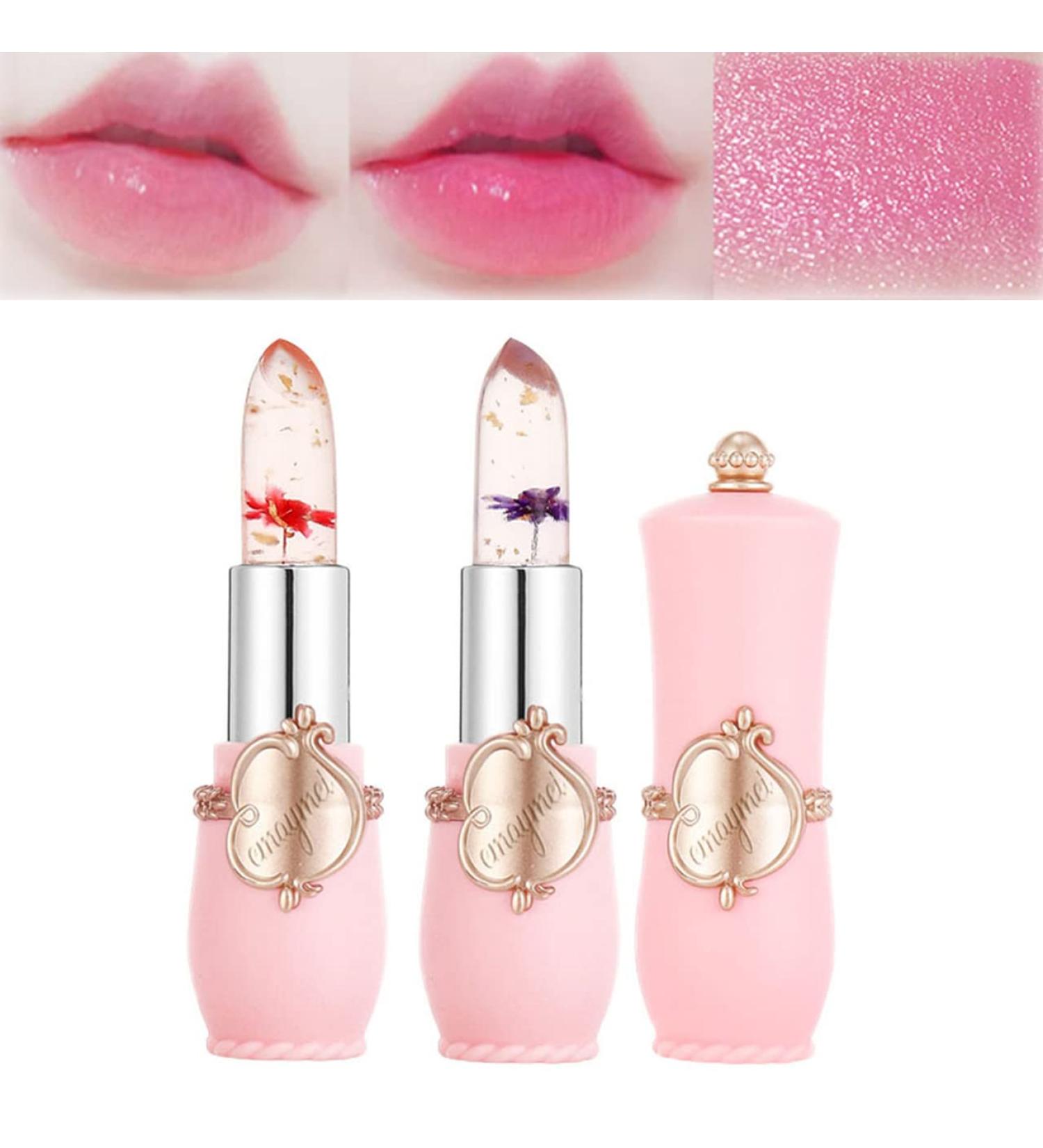 Paminify 2Pcs Jelly Clear Crystal Flower Magic Lipstick | Color Changing PH Temperature Tinted Lip Balm | Nourishing Moisturizing Lip Stick | Labial Magicos 03+06 - Buy Online on GoSupps.com