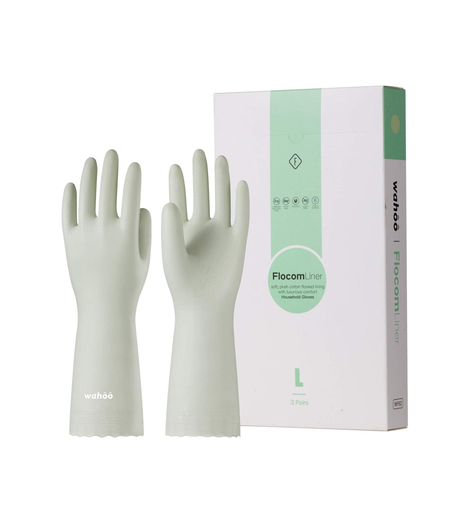 Lanon Wahoo 3 Pair Reusable Household Gloves | Skin-Friendly Flocked Cotton | Kitchen & Cleaning | Light Green | Size M - Buy Online on GoSupps.com