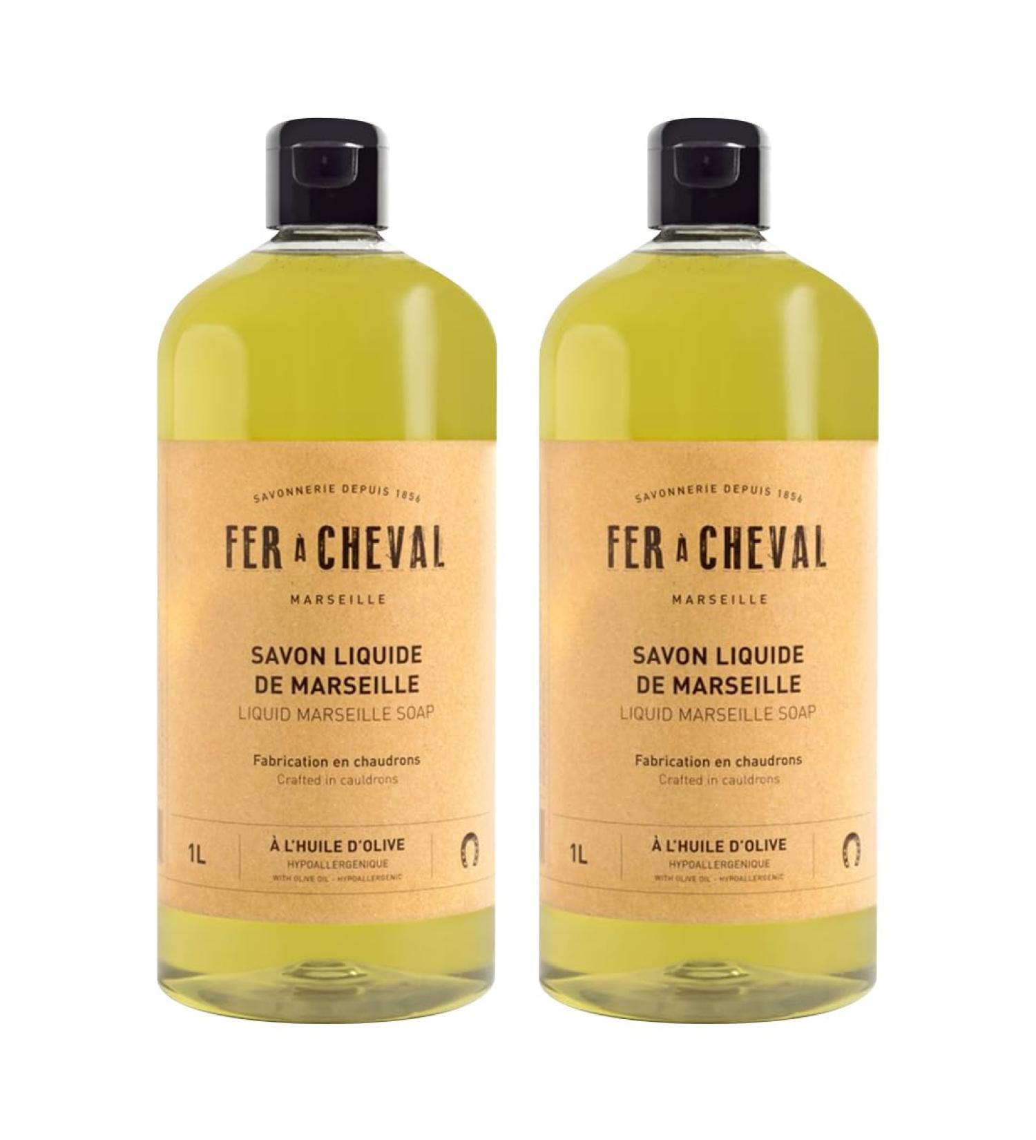 Fer Cheval Olive Oil Marseille Liquid Soap 1 L/33.81 fl oz - Hypoallergenic Natural Ingredients Eco-Friendly Body & Hand Wash 2 Pack - Buy Online on GoSupps.com